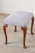 Load image into Gallery viewer, Antique English Carved Footstool | Navy + White Ticking Stripe
