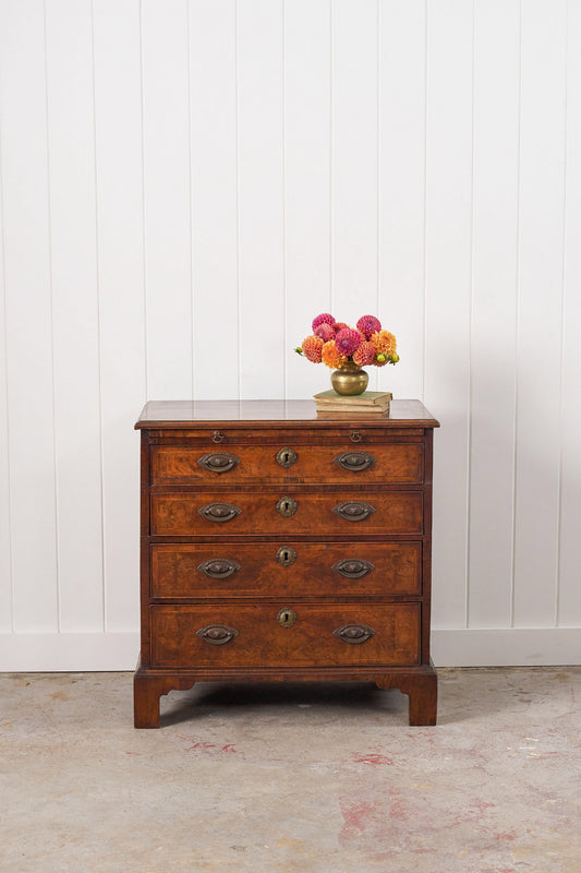 18th Century English Walnut Bachelor’s Chest with Original Pulls + Sliding Table (c. 1740)