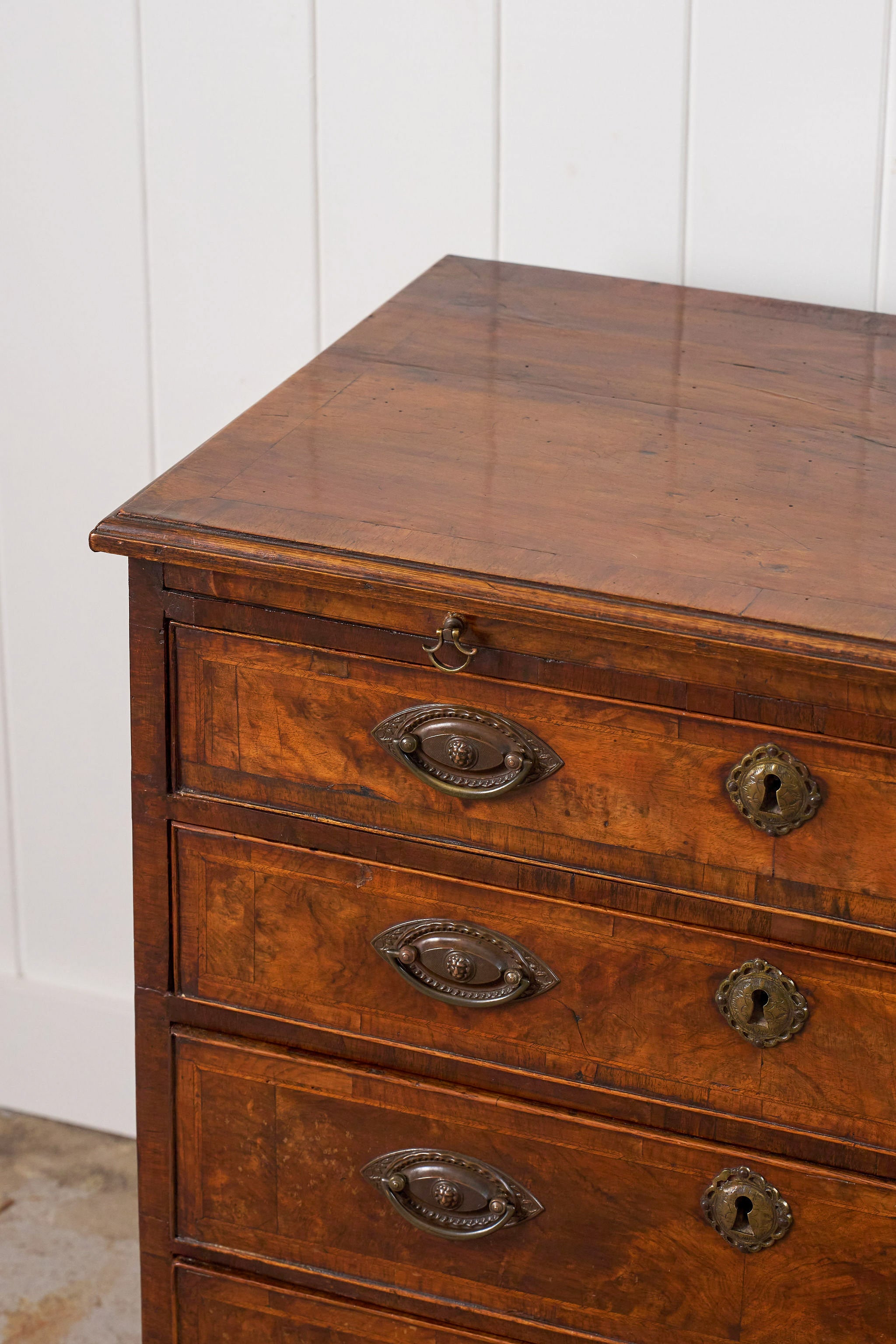 18th Century English Walnut Bachelor’s Chest with Original Pulls + Sliding Table (c. 1740)