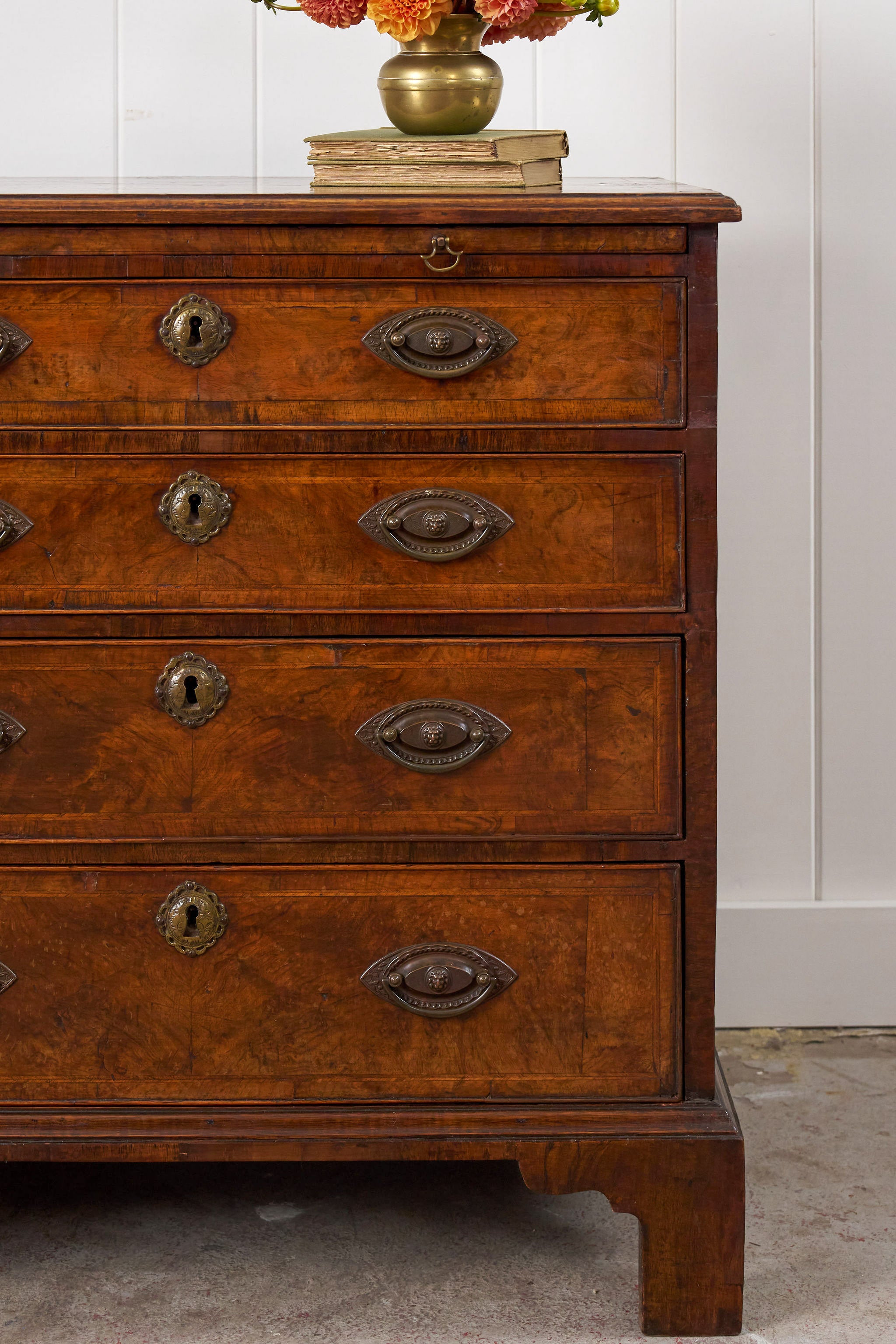 18th Century English Walnut Bachelor’s Chest with Original Pulls + Sliding Table (c. 1740)