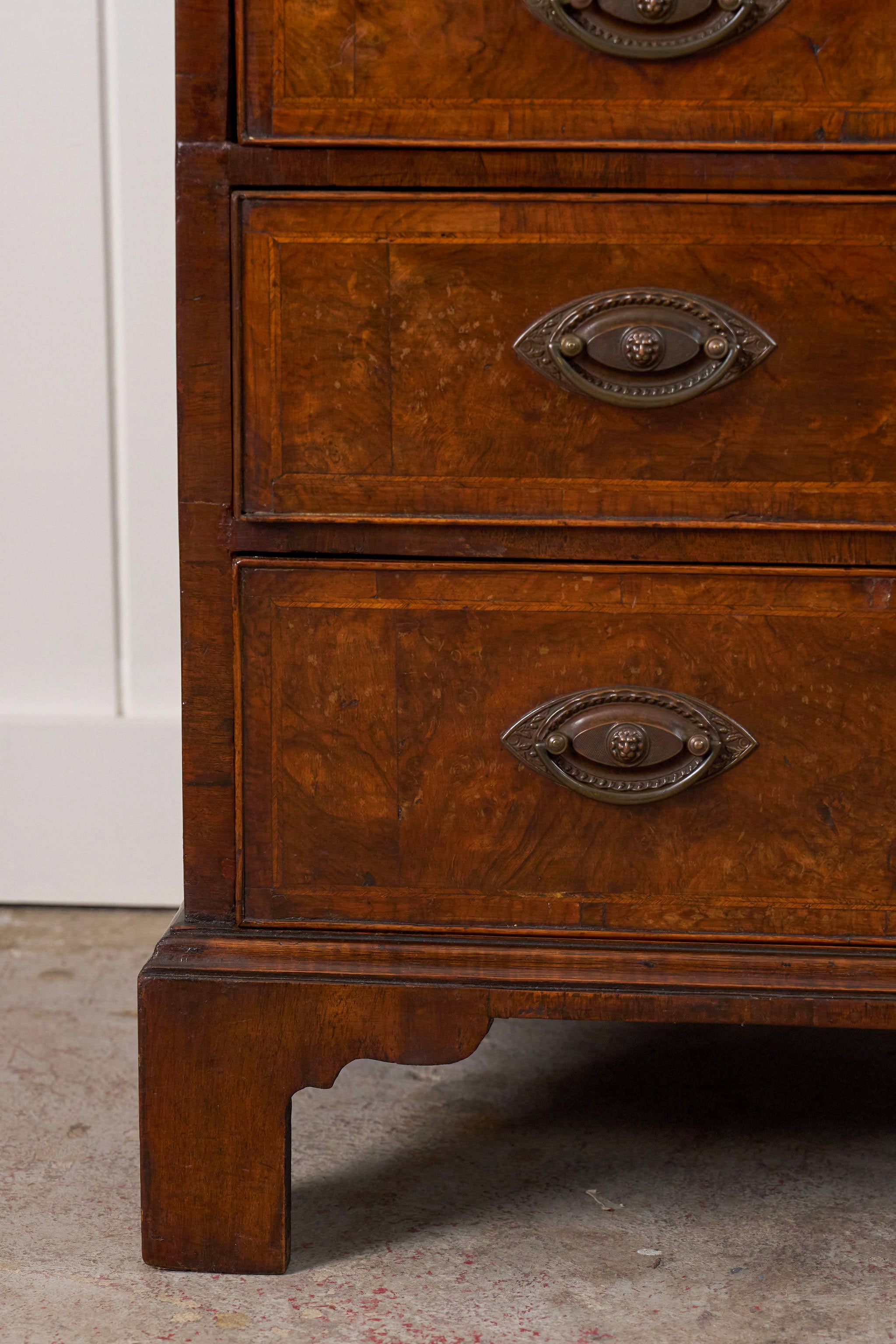 18th Century English Walnut Bachelor’s Chest with Original Pulls + Sliding Table (c. 1740)