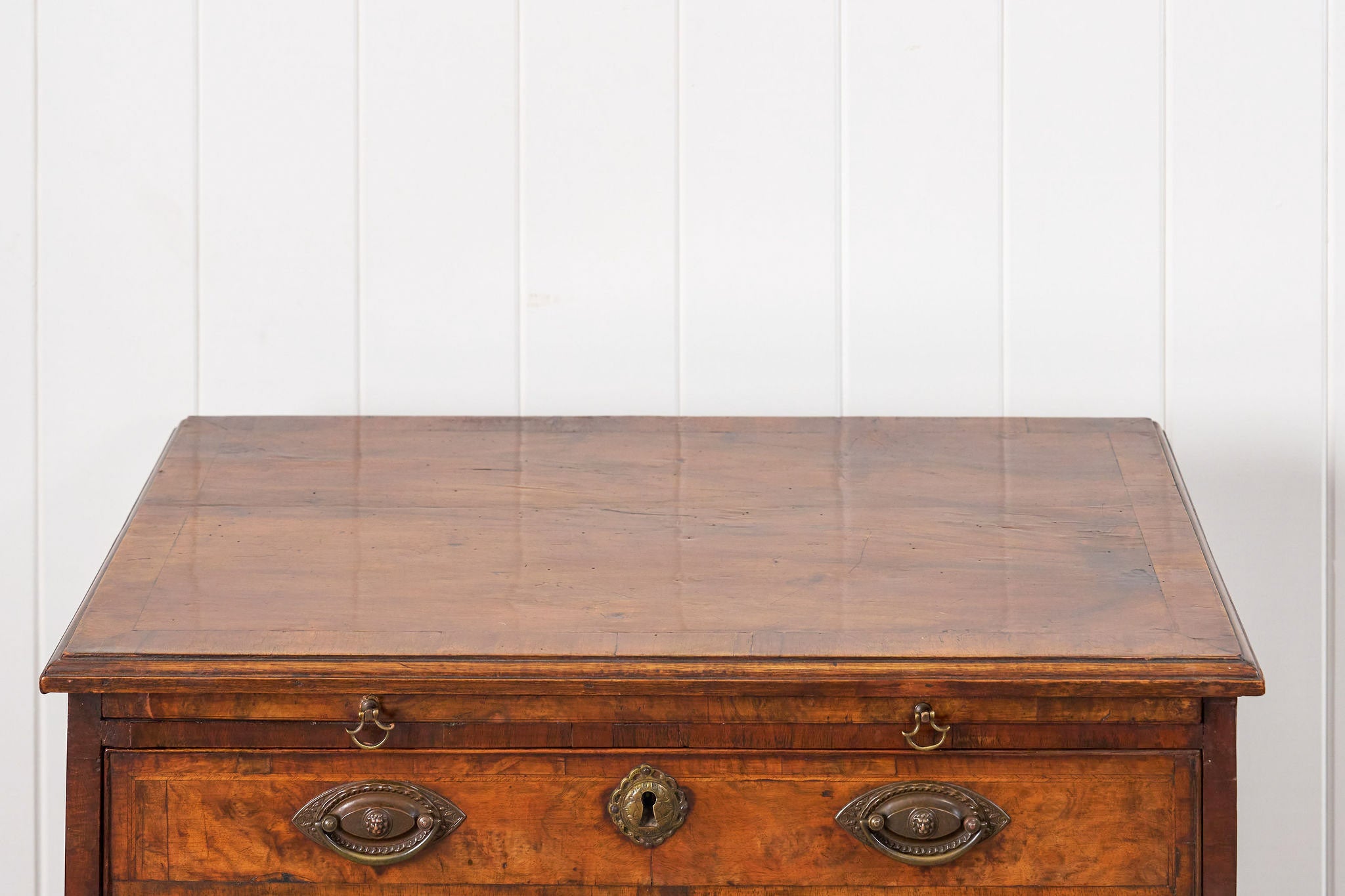 18th Century English Walnut Bachelor’s Chest with Original Pulls + Sliding Table (c. 1740)