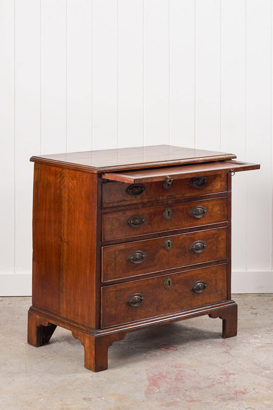 18th Century English Walnut Bachelor’s Chest with Original Pulls + Sliding Table (c. 1740)