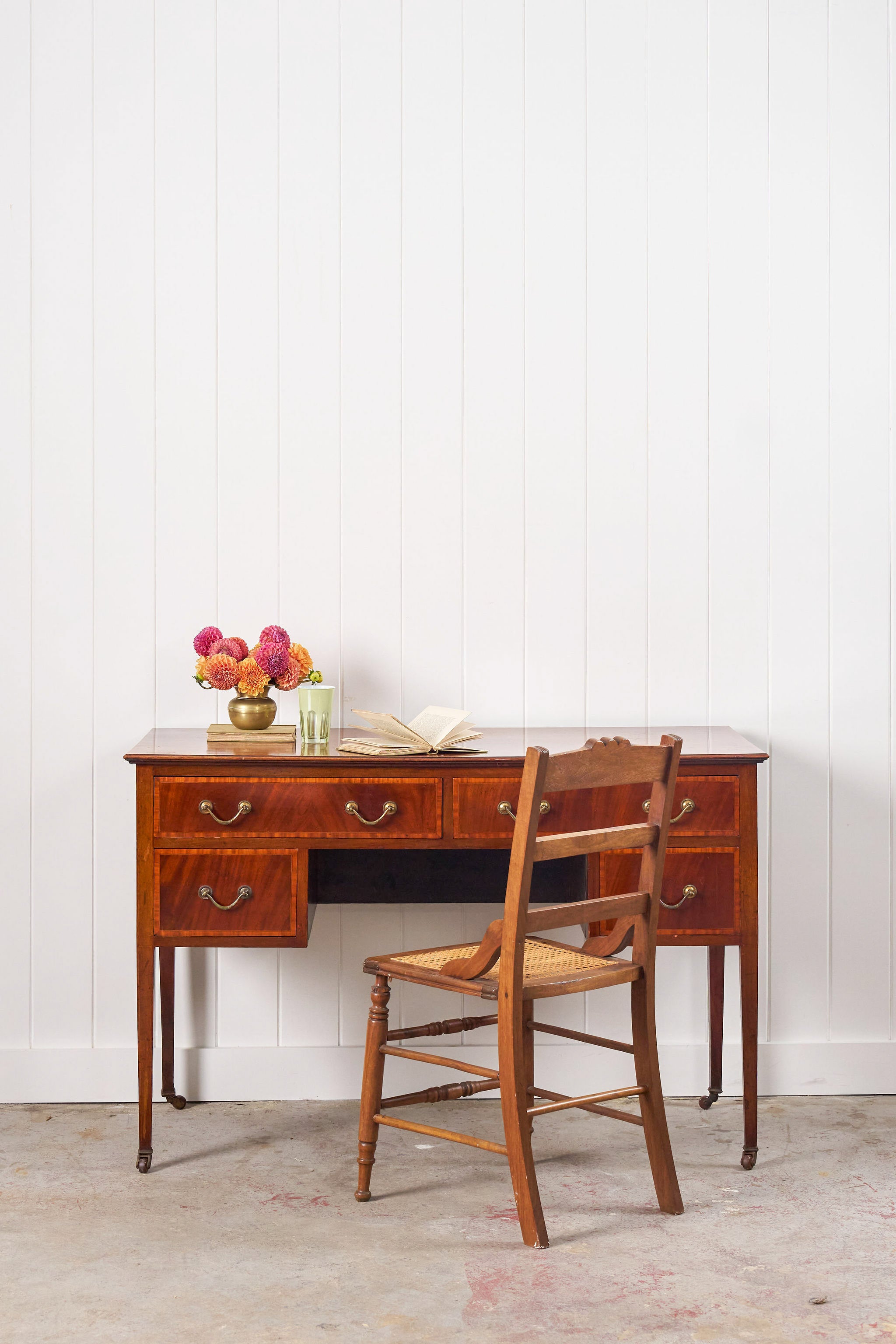 English Mahogany Inlay Knee Hole Desk