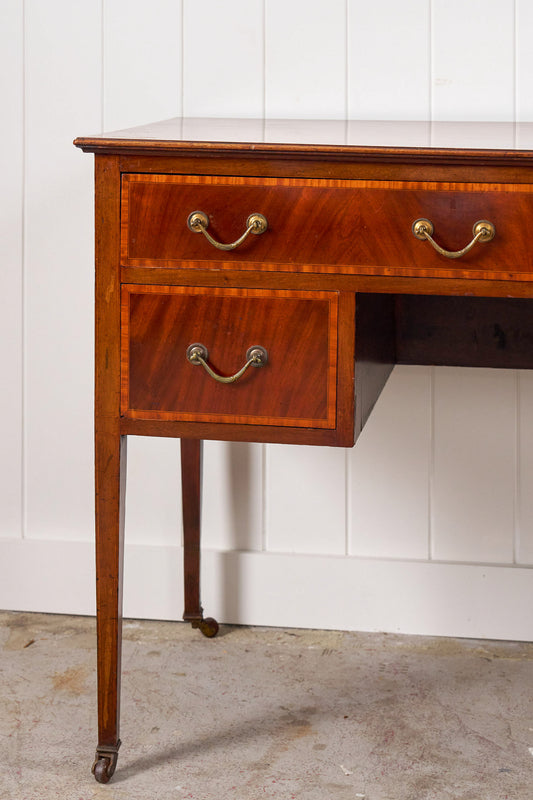 English Mahogany Inlay Knee Hole Desk
