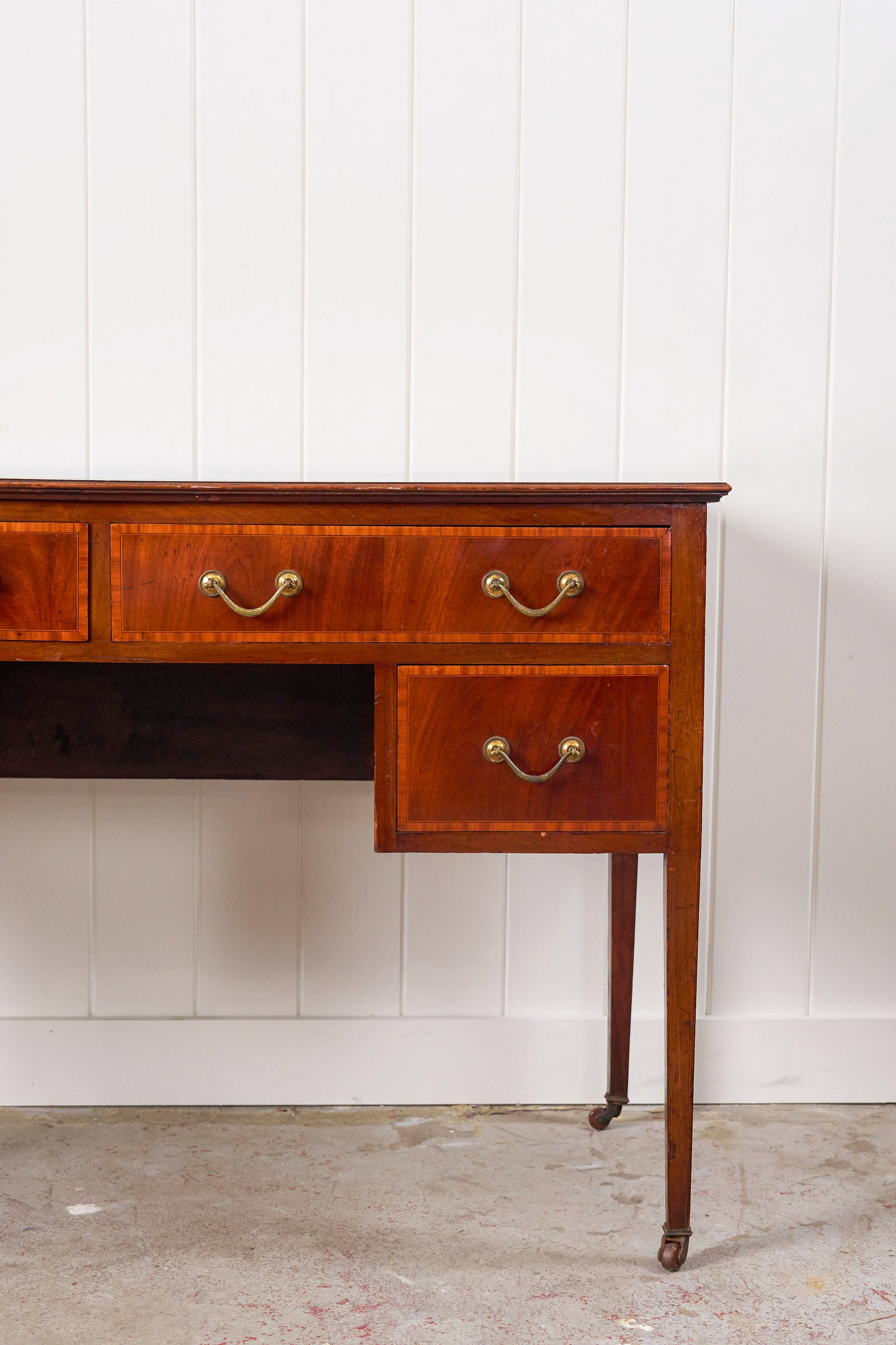 English Mahogany Inlay Knee Hole Desk