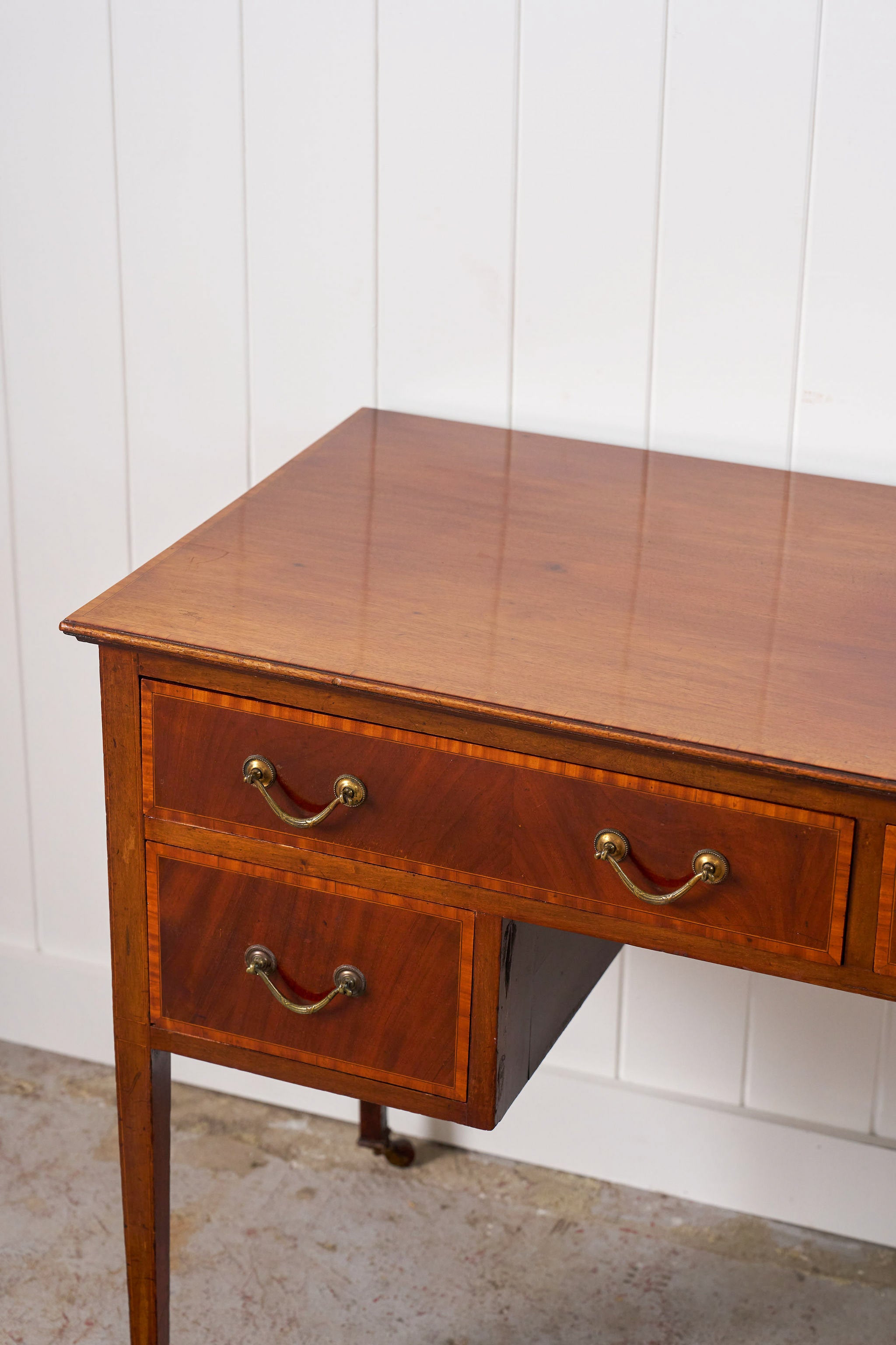 English Mahogany Inlay Knee Hole Desk