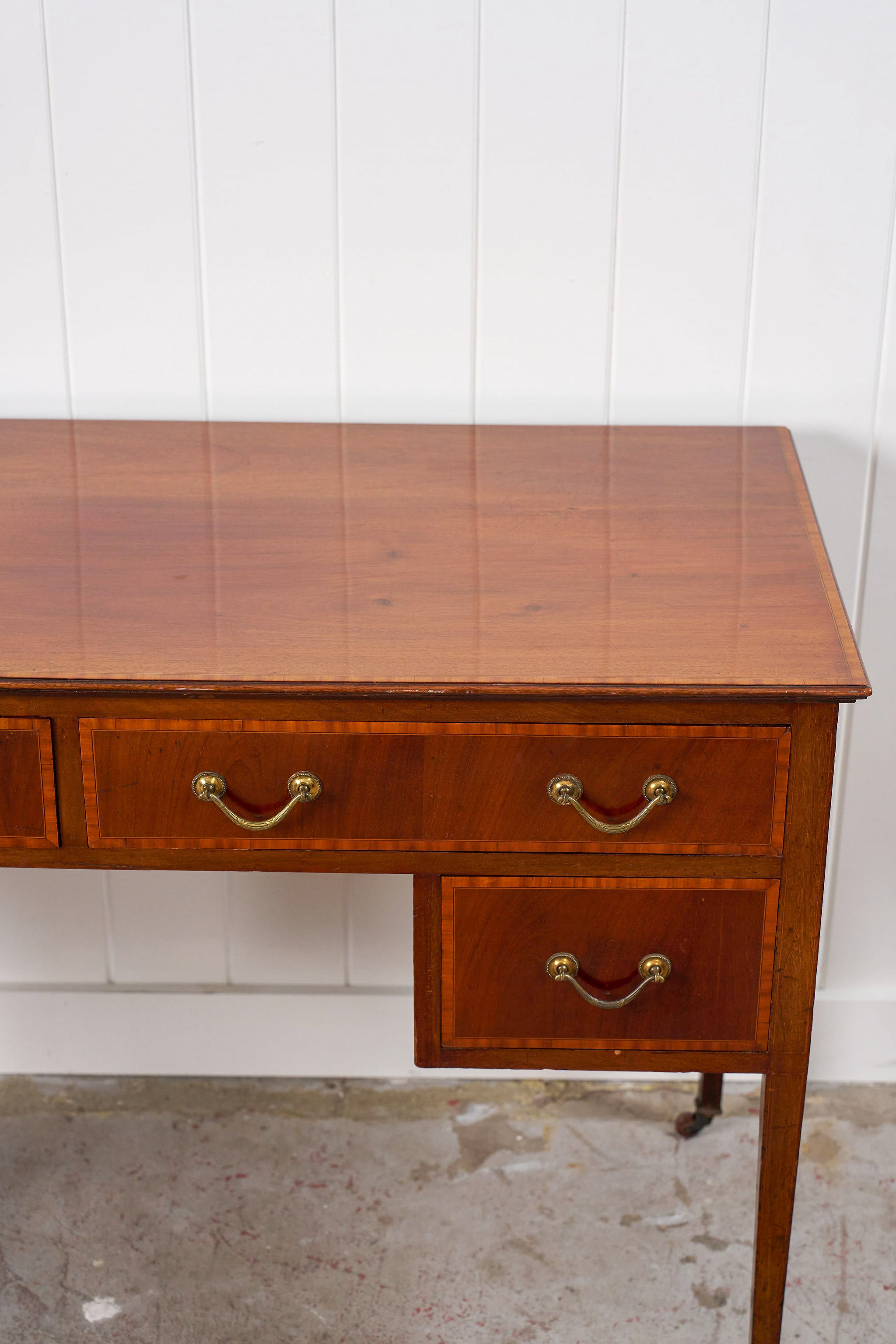 English Mahogany Inlay Knee Hole Desk