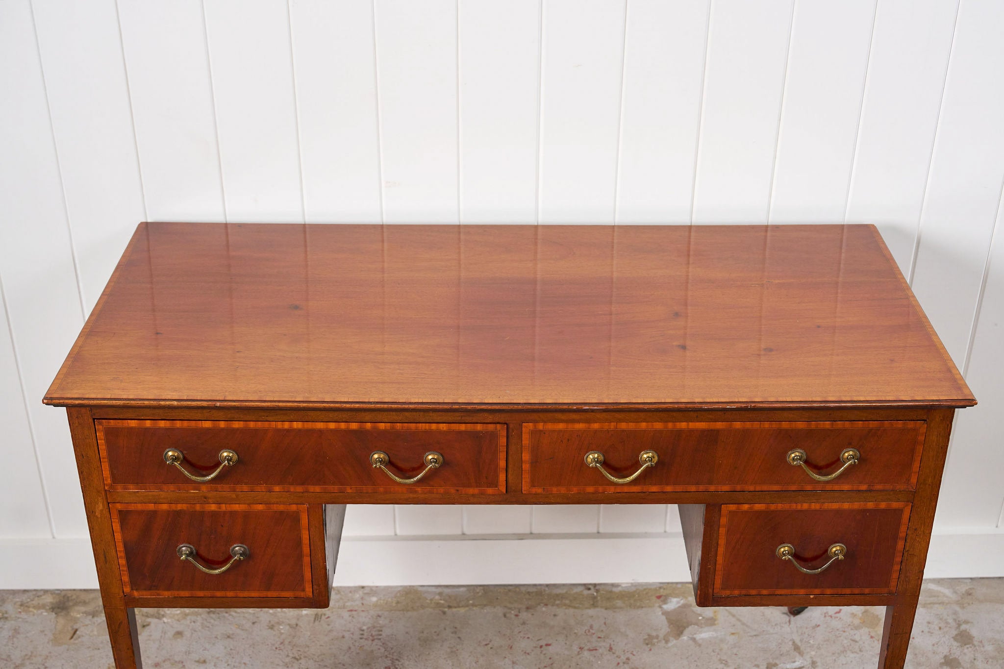 English Mahogany Inlay Knee Hole Desk