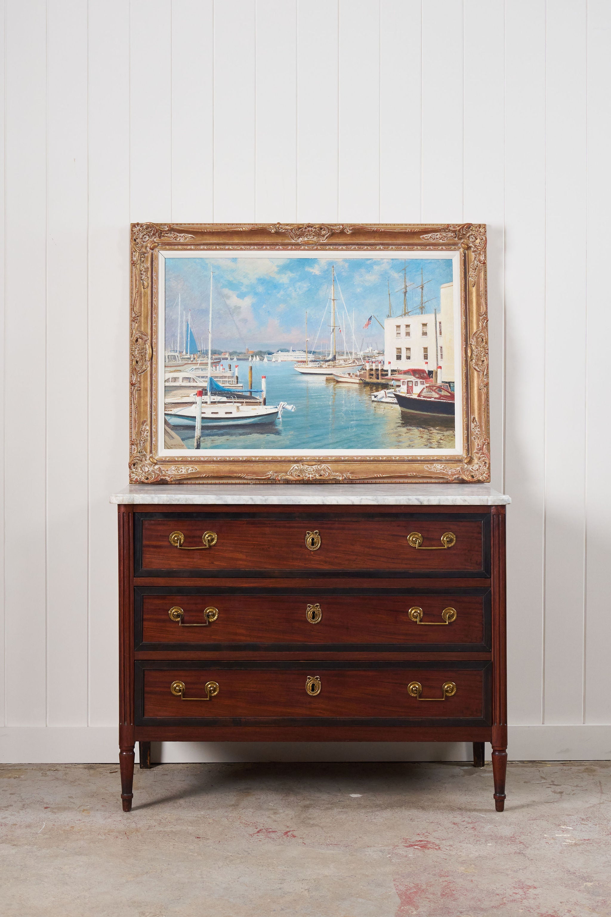 Signed Oil on Board by Kenneth Raymond Denton (British; 1932–2024) | 'The Harbour at Newport, RI'