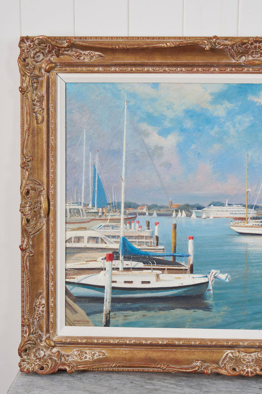 Signed Oil on Board by Kenneth Raymond Denton (British; 1932–2024) | 'The Harbour at Newport, RI'