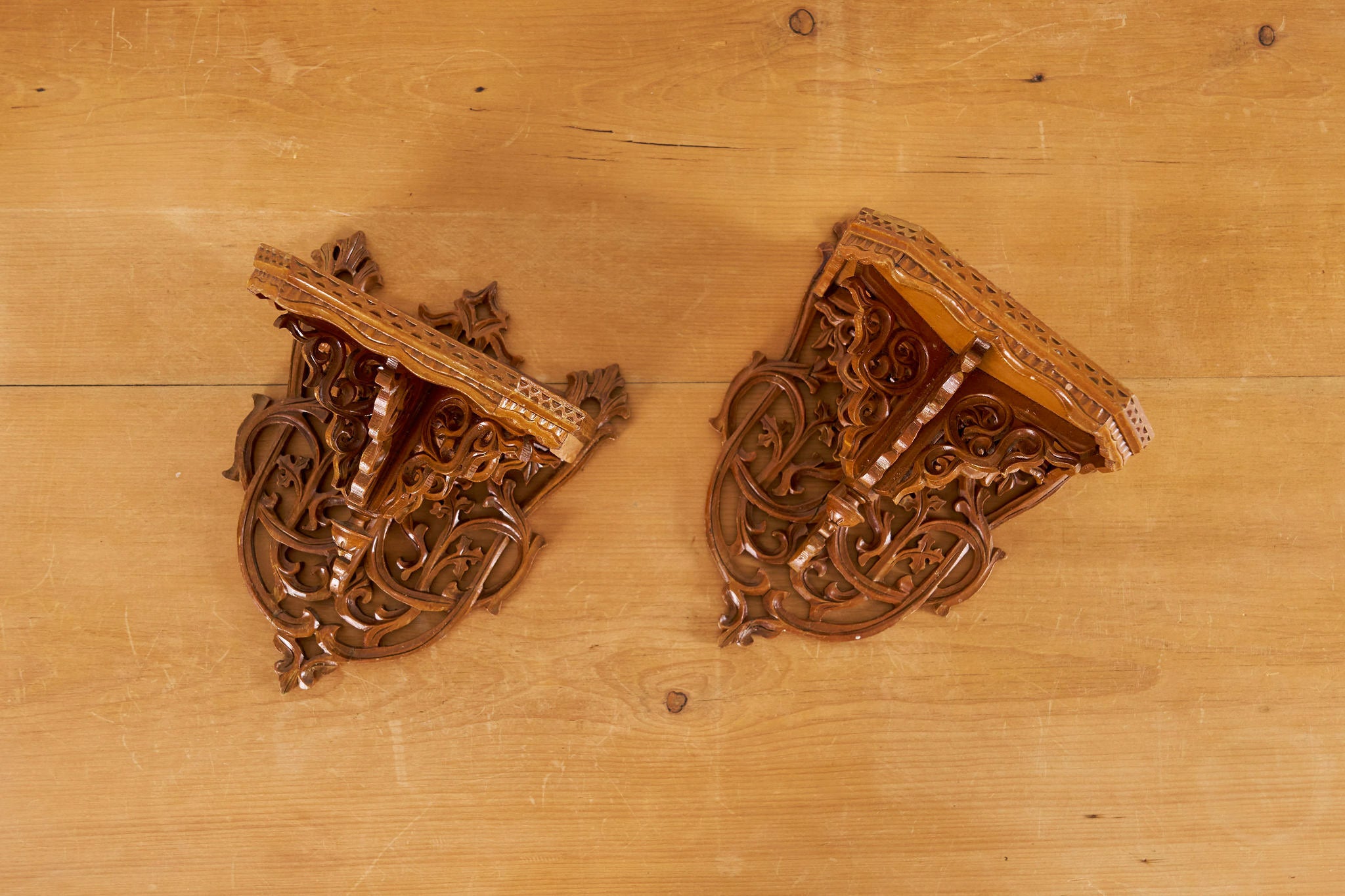 PAIR of Antique Wooden Ornate Wall Brackets/Shelves