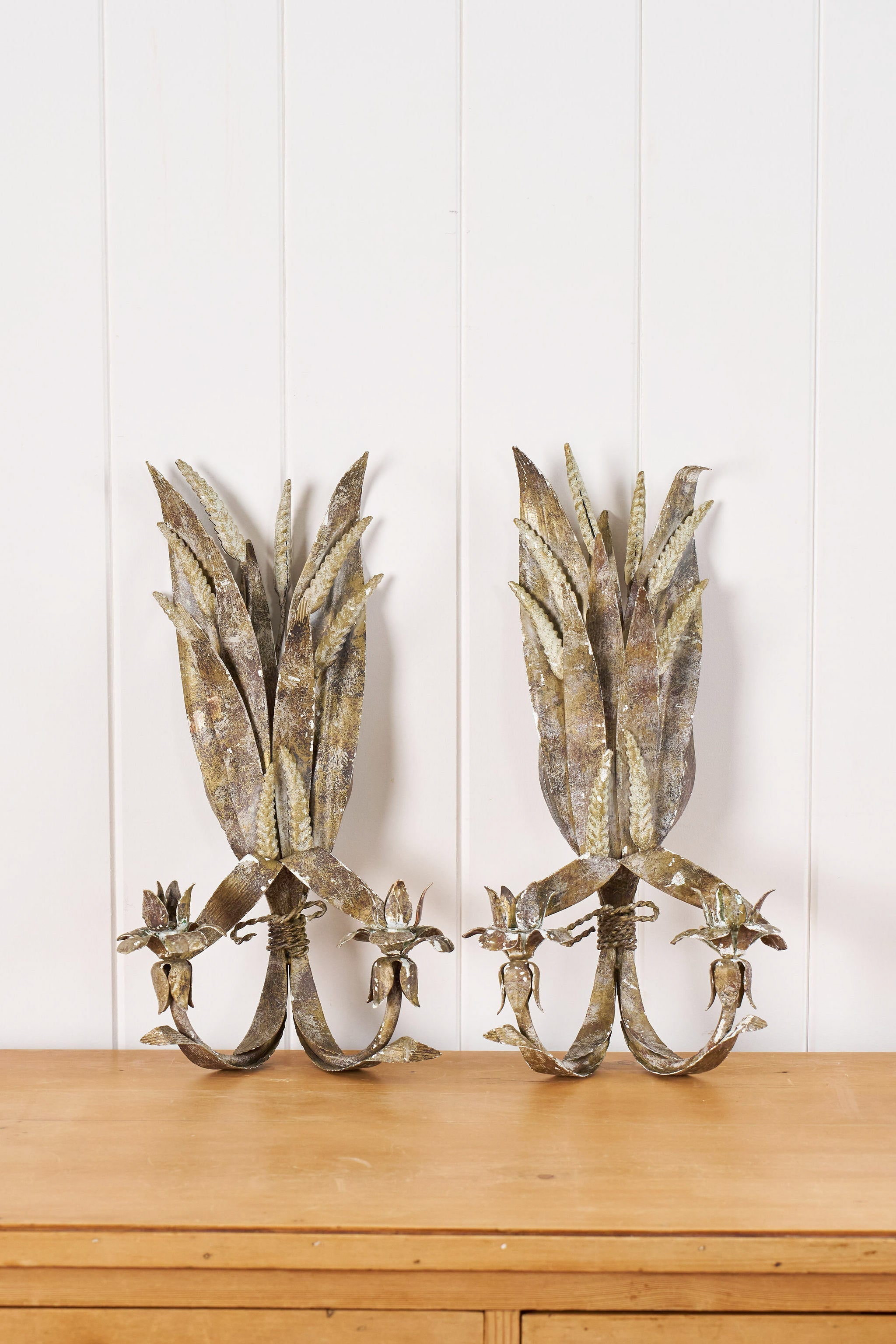 PAIR of Iron Floral Wall Candlestick Sconces