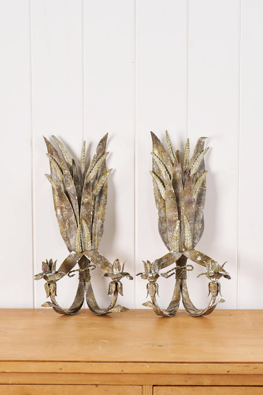 PAIR of Iron Floral Wall Candlestick Sconces