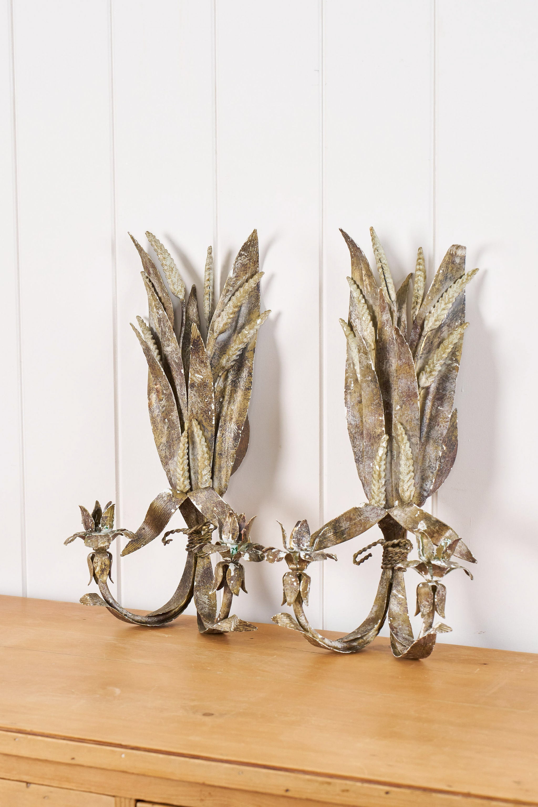 PAIR of Iron Floral Wall Candlestick Sconces