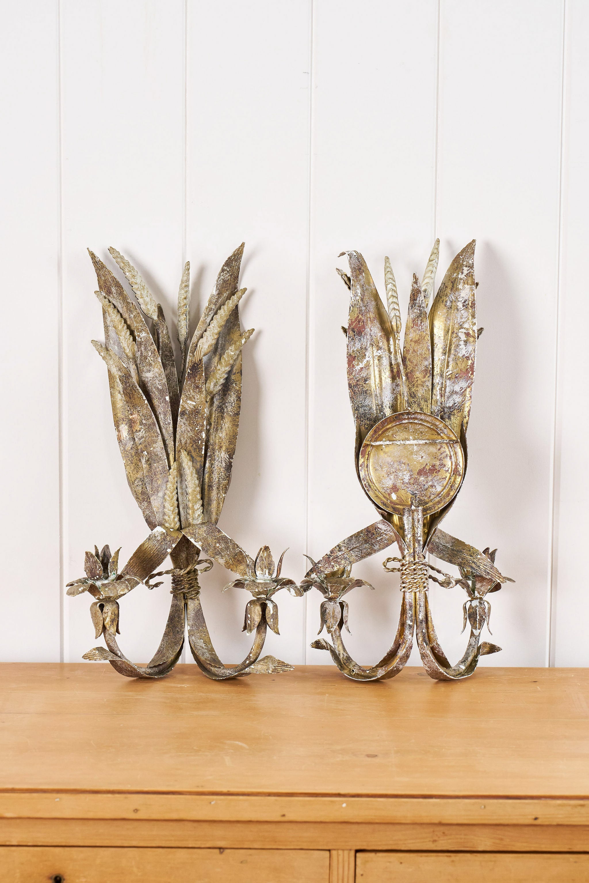 PAIR of Iron Floral Wall Candlestick Sconces
