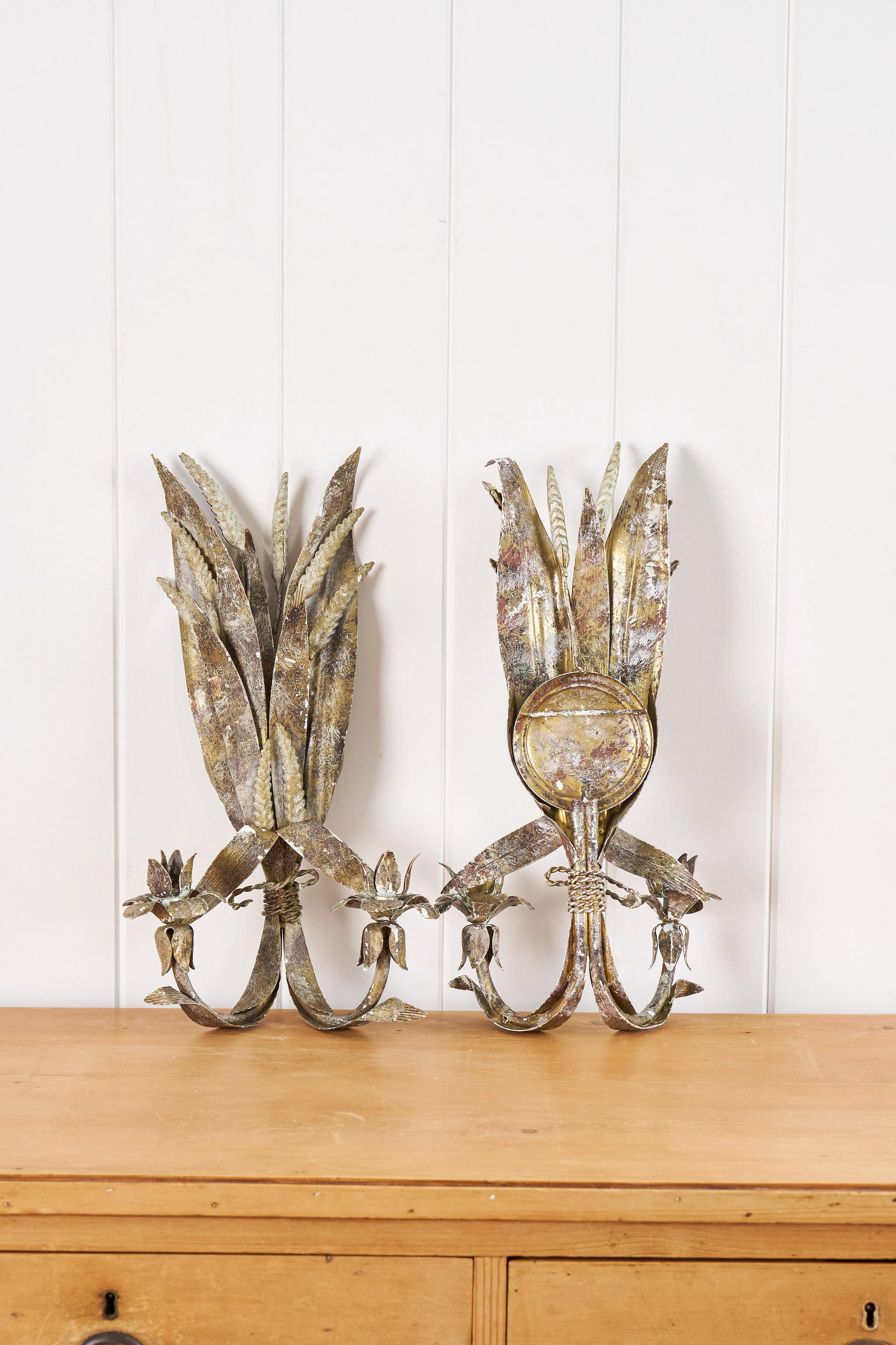 PAIR of Iron Floral Wall Candlestick Sconces