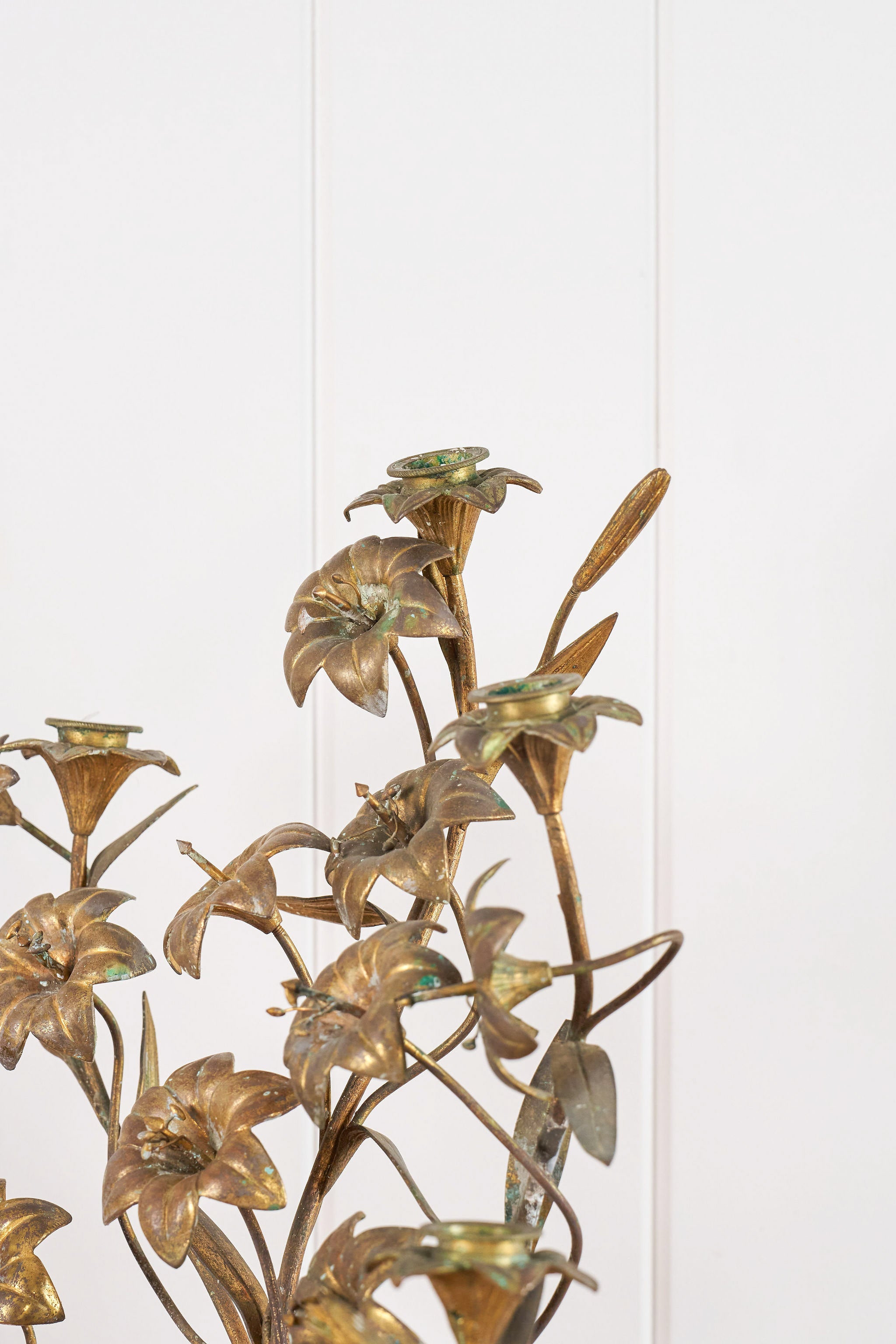 PAIR of 19th Century French Bronze Floral Toile 5-Candle Candelabras