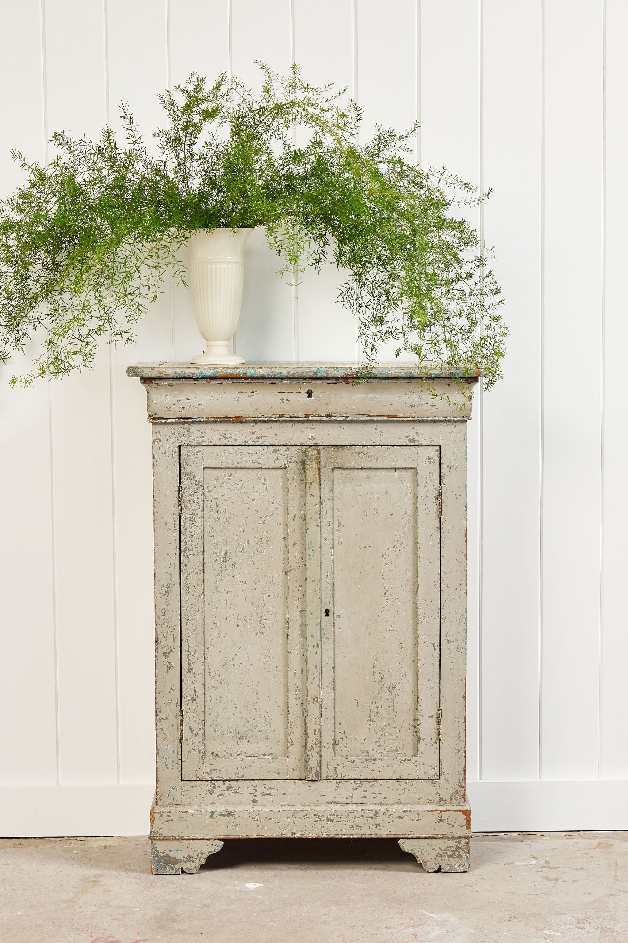 Early French Painted Pale Blue/GreyLinen Cupboard (c. 1800)