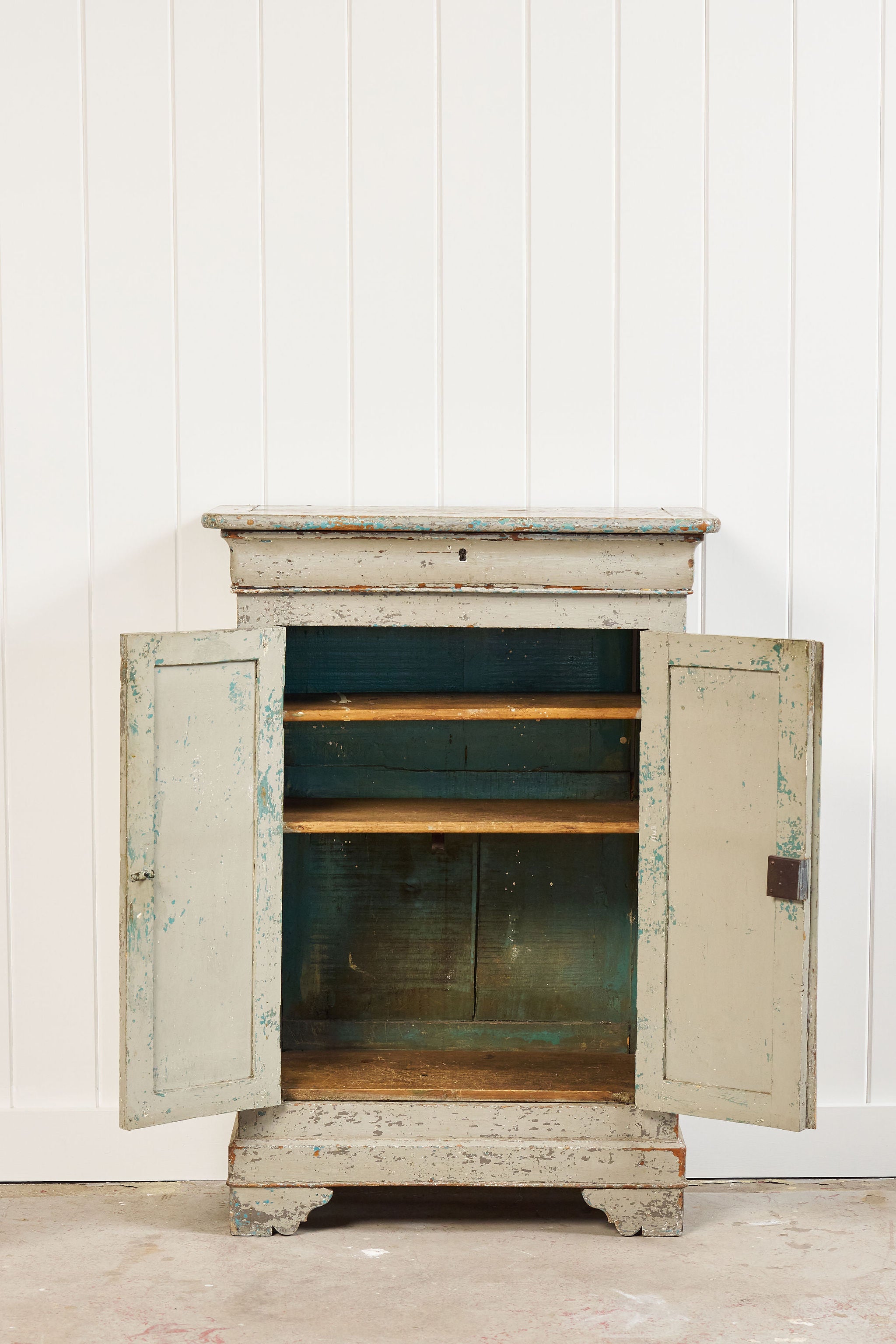 Early French Painted Pale Blue/GreyLinen Cupboard (c. 1800)