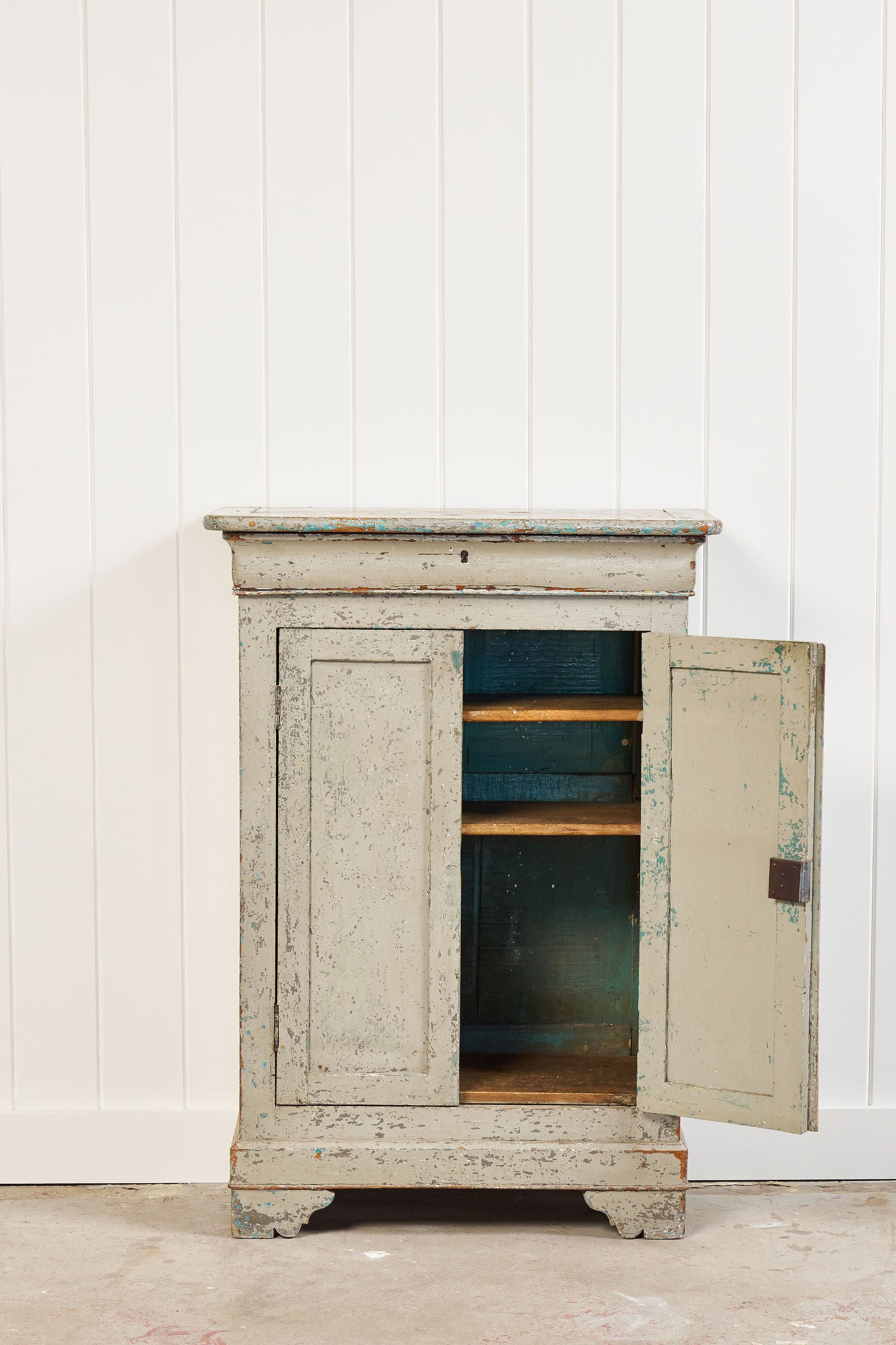 Early French Painted Pale Blue/GreyLinen Cupboard (c. 1800)
