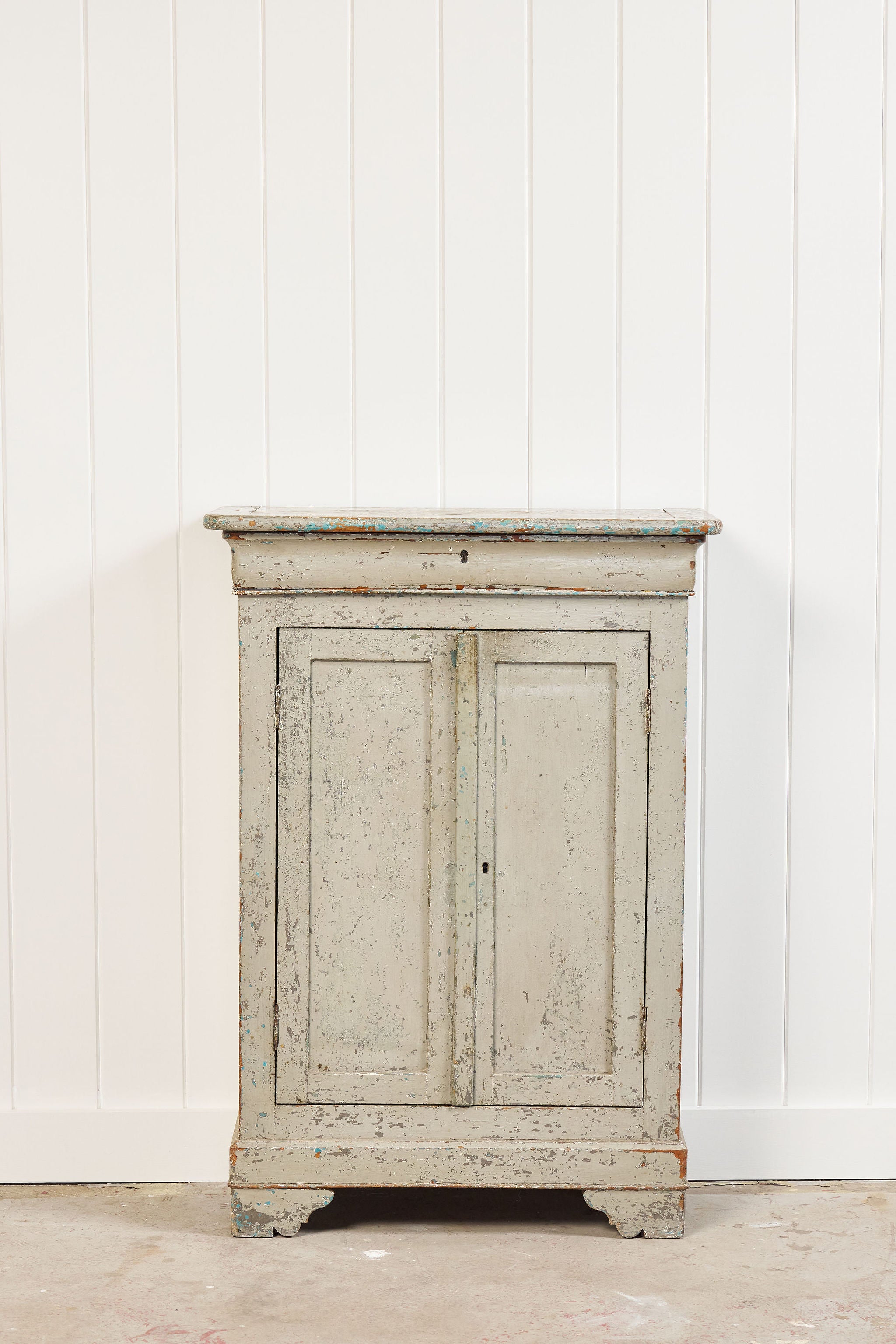 Early French Painted Pale Blue/GreyLinen Cupboard (c. 1800)