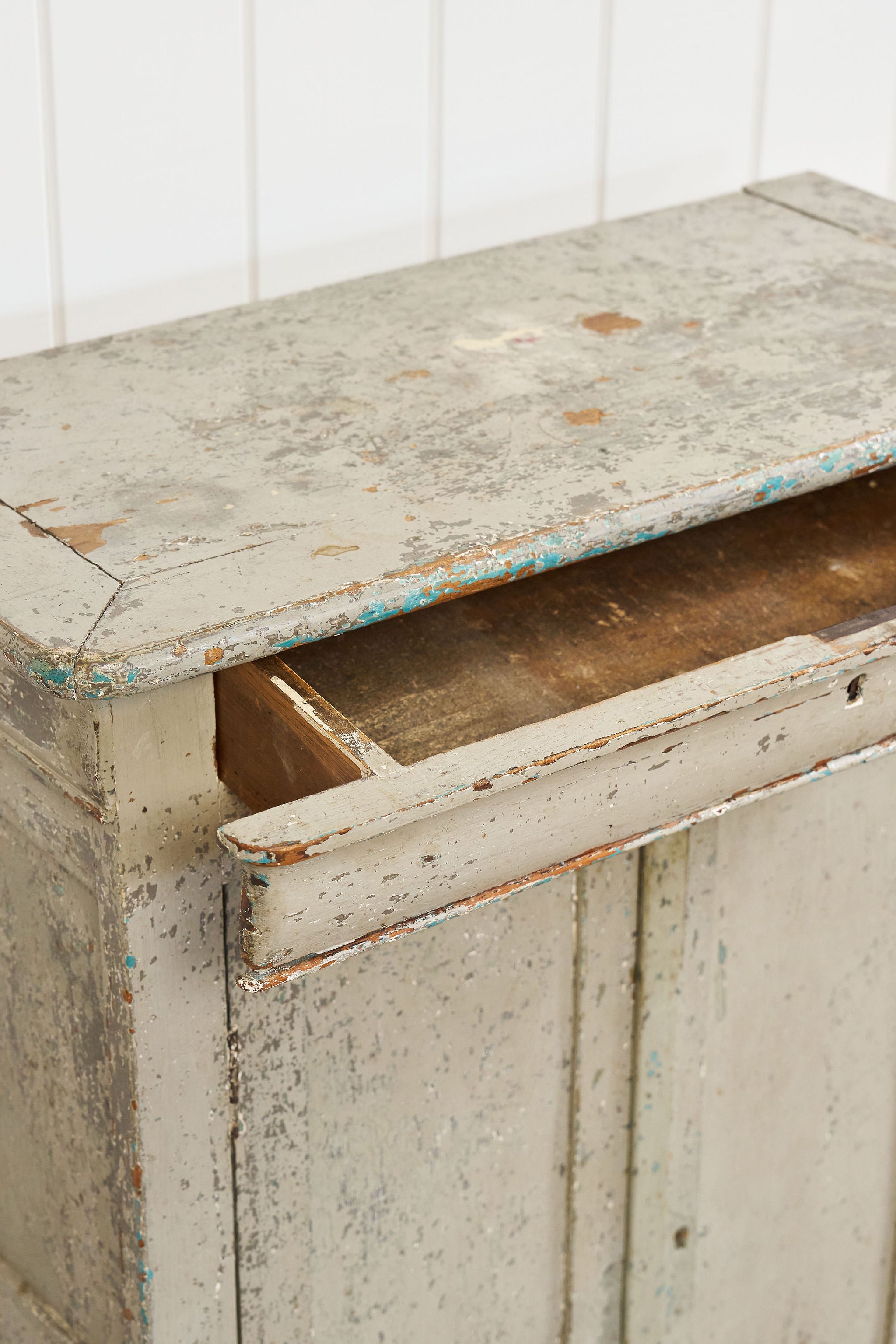 Early French Painted Pale Blue/GreyLinen Cupboard (c. 1800)