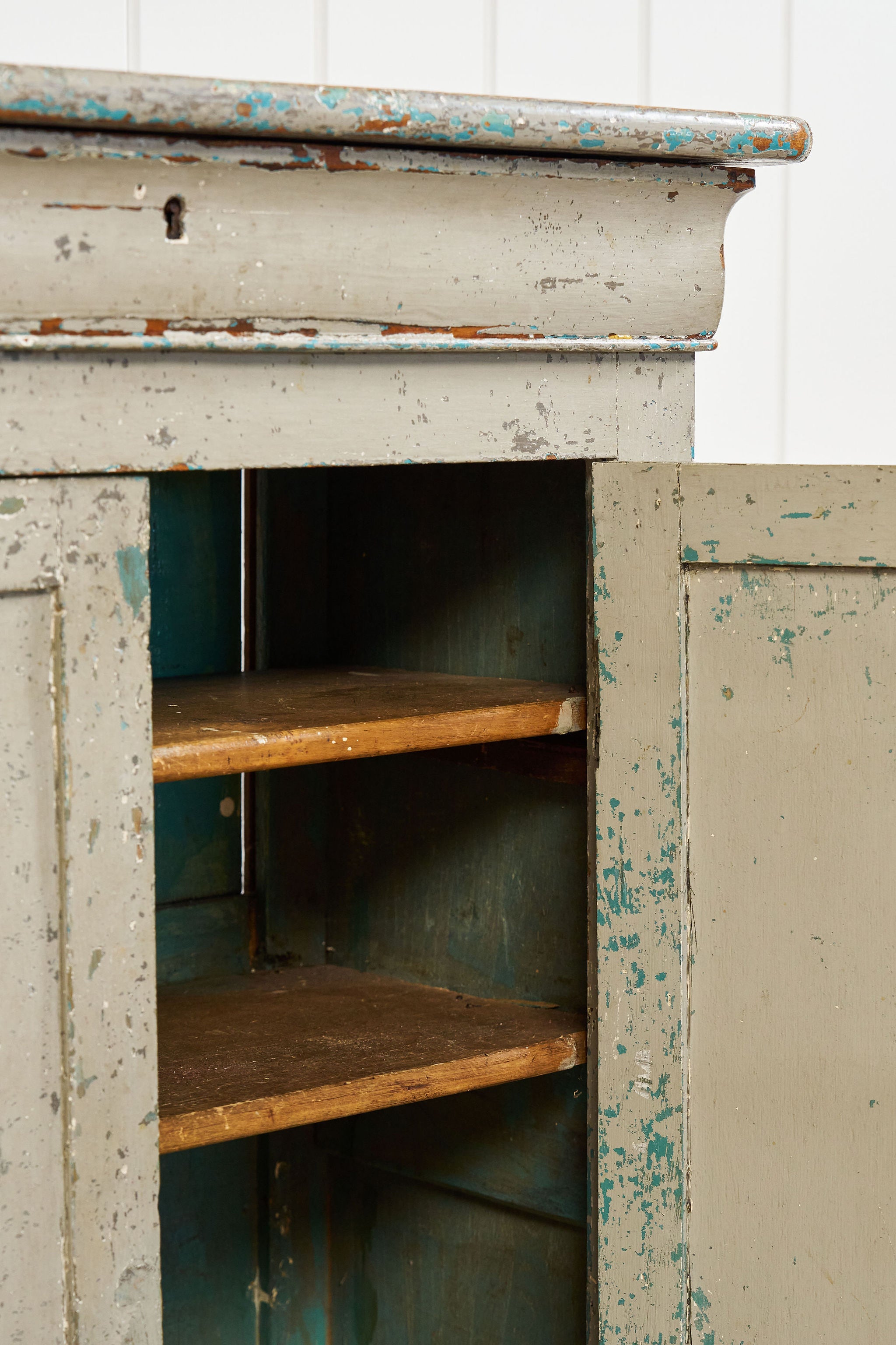 Early French Painted Pale Blue/GreyLinen Cupboard (c. 1800)