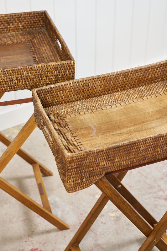 Woven Cane Butler’s Tray / Occasional Table (SHORTER)