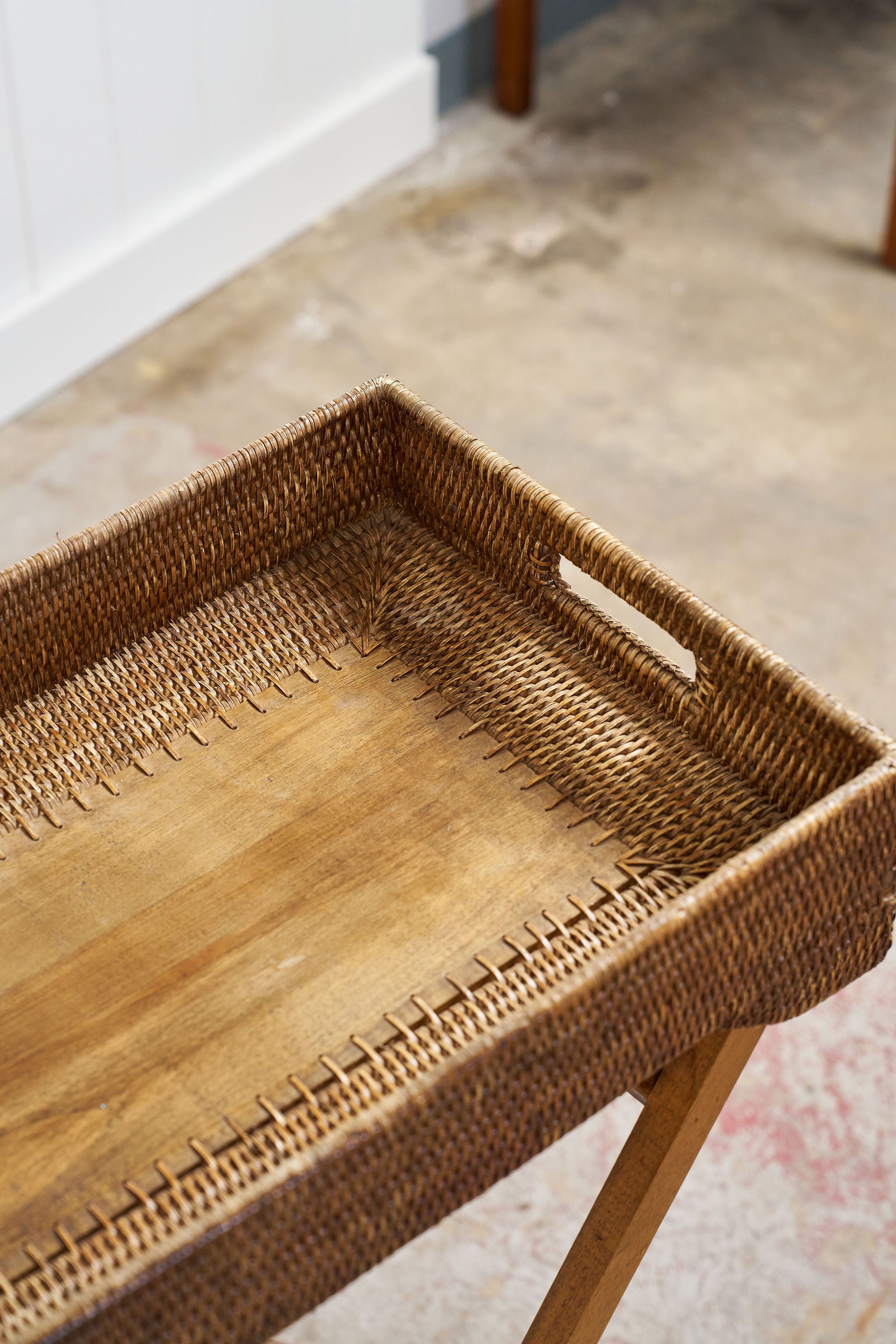 Woven Cane Butler’s Tray / Occasional Table (SHORTER)