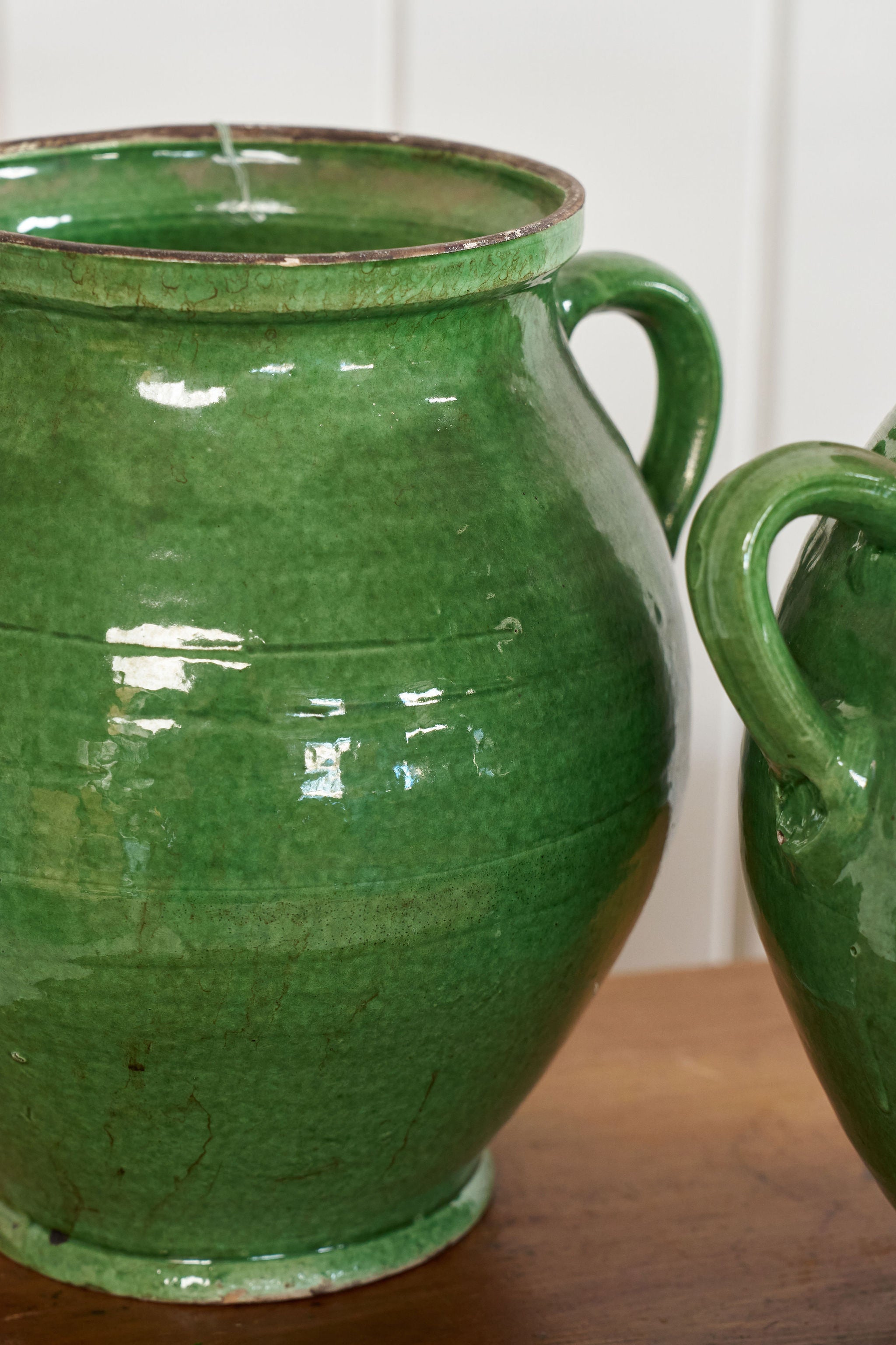 Large Antique Rich Green Glazed Confit Jar