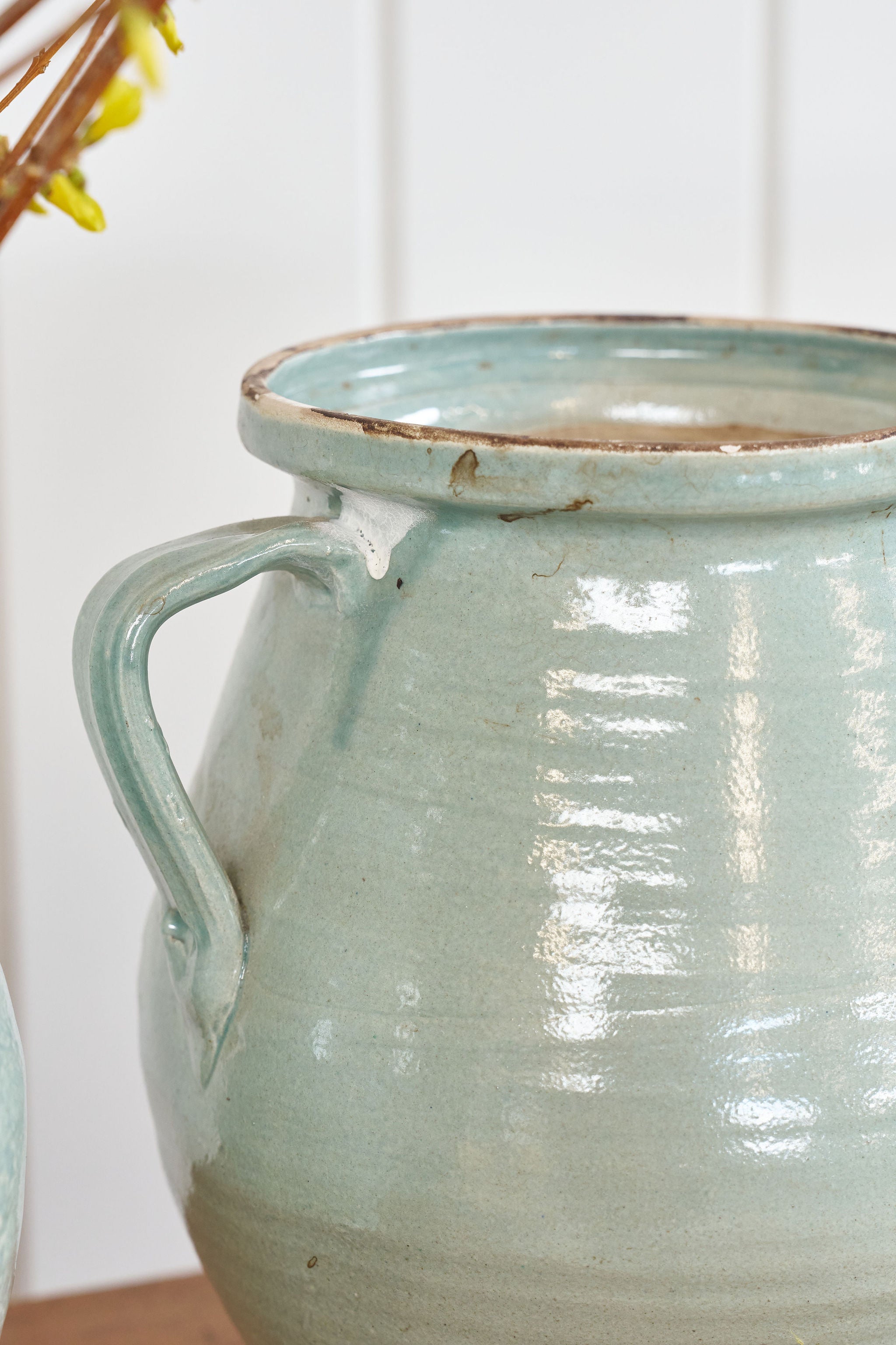 Large Antique Pale Blue Glazed Confit Jar