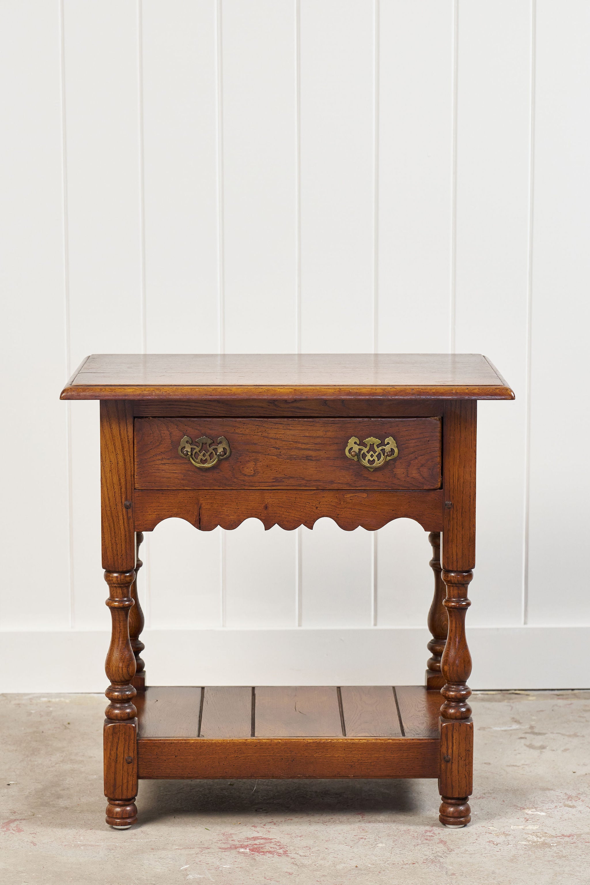 Yorkshire Two-Tier Oak Side Table with Scalloped Apron
