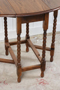 Load image into Gallery viewer, Small Oak Drop-Leaf Gate Leg Barley Twist Side Table
