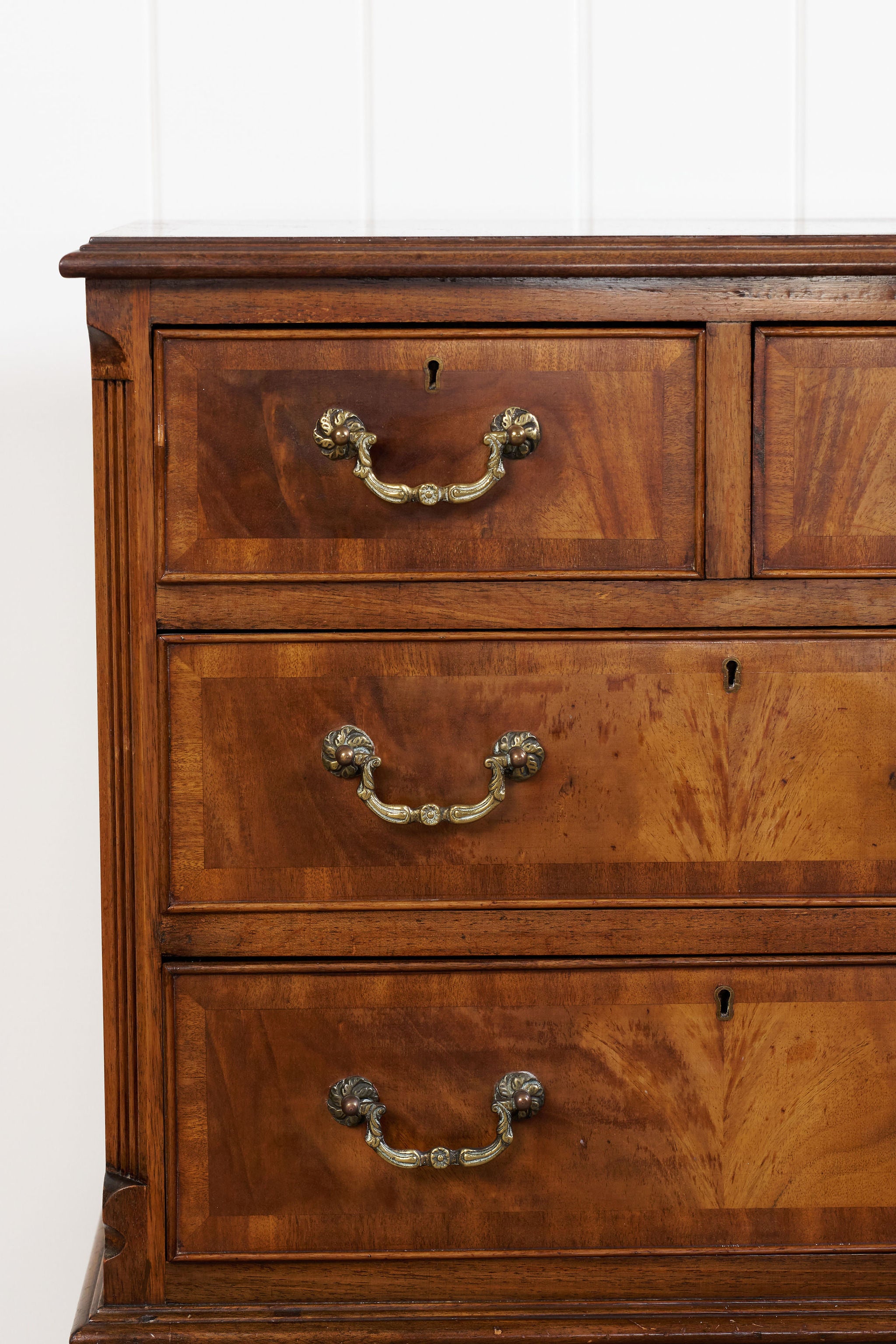 Burl Walnut Chest On Stand With Scalloped Apron