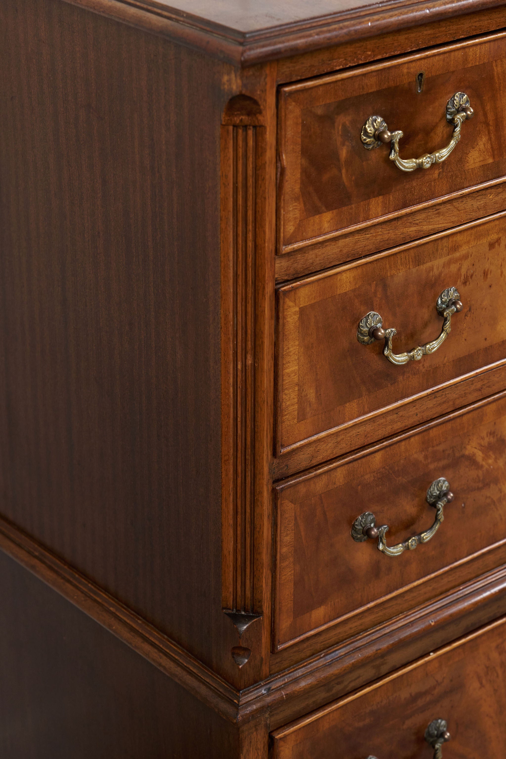 Burl Walnut Chest On Stand With Scalloped Apron