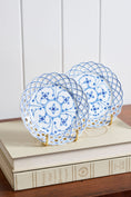 Load image into Gallery viewer, SET of 4 Antique Reticulated Hand Painted Blue + White Plates
