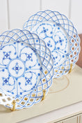Load image into Gallery viewer, SET of 4 Antique Reticulated Hand Painted Blue + White Plates
