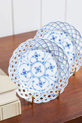 Load image into Gallery viewer, SET of 4 Antique Reticulated Hand Painted Blue + White Plates
