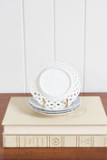 Load image into Gallery viewer, SET of 4 Antique Reticulated Hand Painted Blue + White Plates
