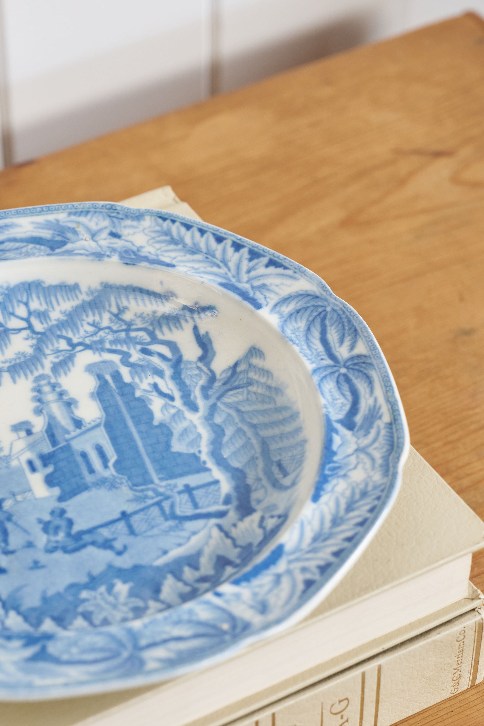 Davenport Blue Transfer ‘ Chinoiserie Ruins’ Pale Blue Plate (c. 1825)