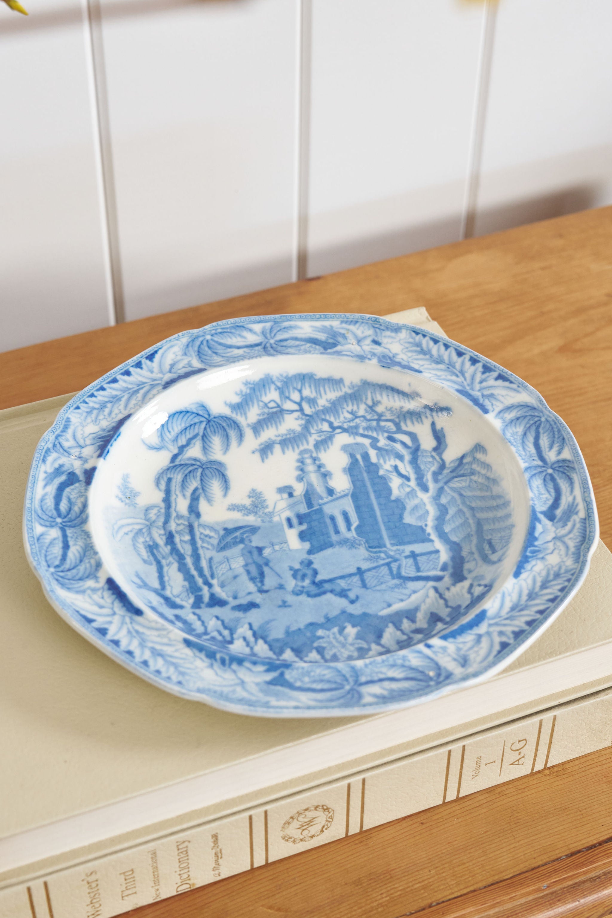 Davenport Blue Transfer ‘ Chinoiserie Ruins’ Pale Blue Plate (c. 1825)