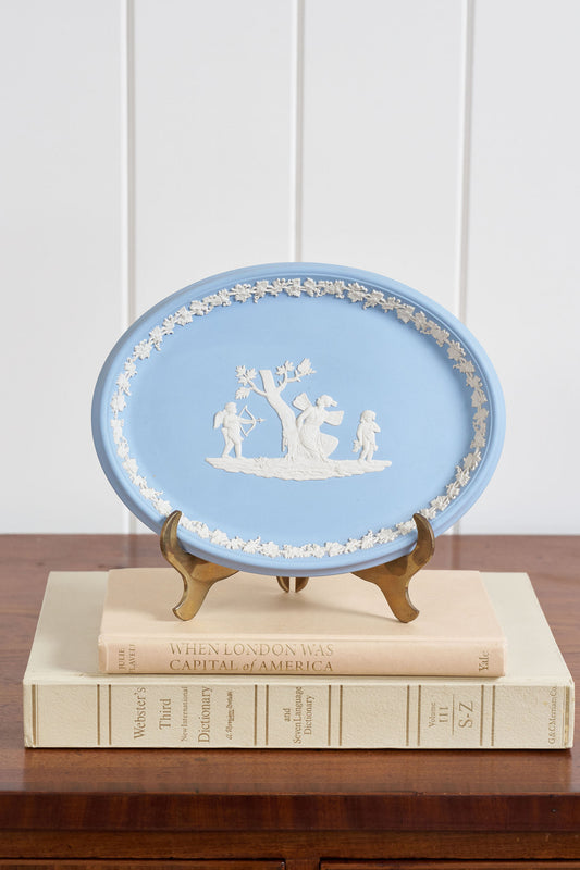 Vintage Wedgwood Blue Jasperware Oval Plaque / Large Dish