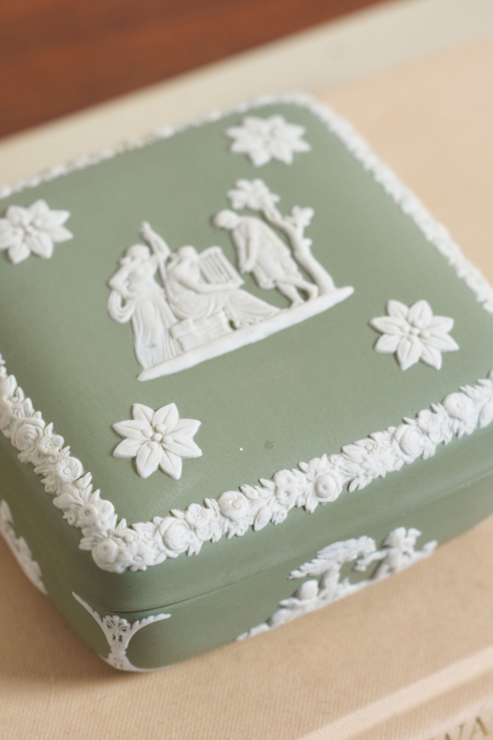 Wedgwood Sage Green Jasperware Square Box