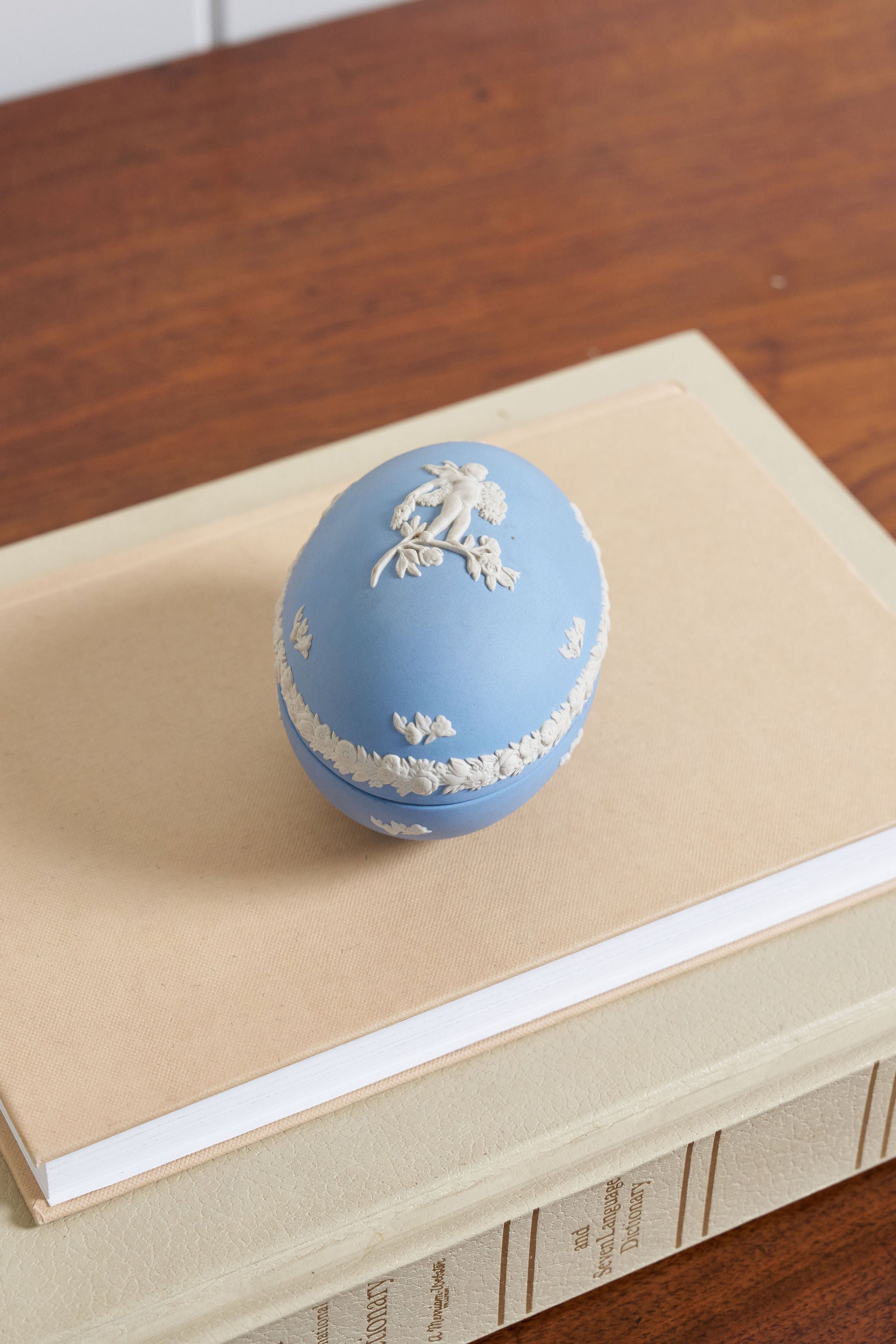 Wedgwood Blue Jasperware Cherub Egg Trinket Box