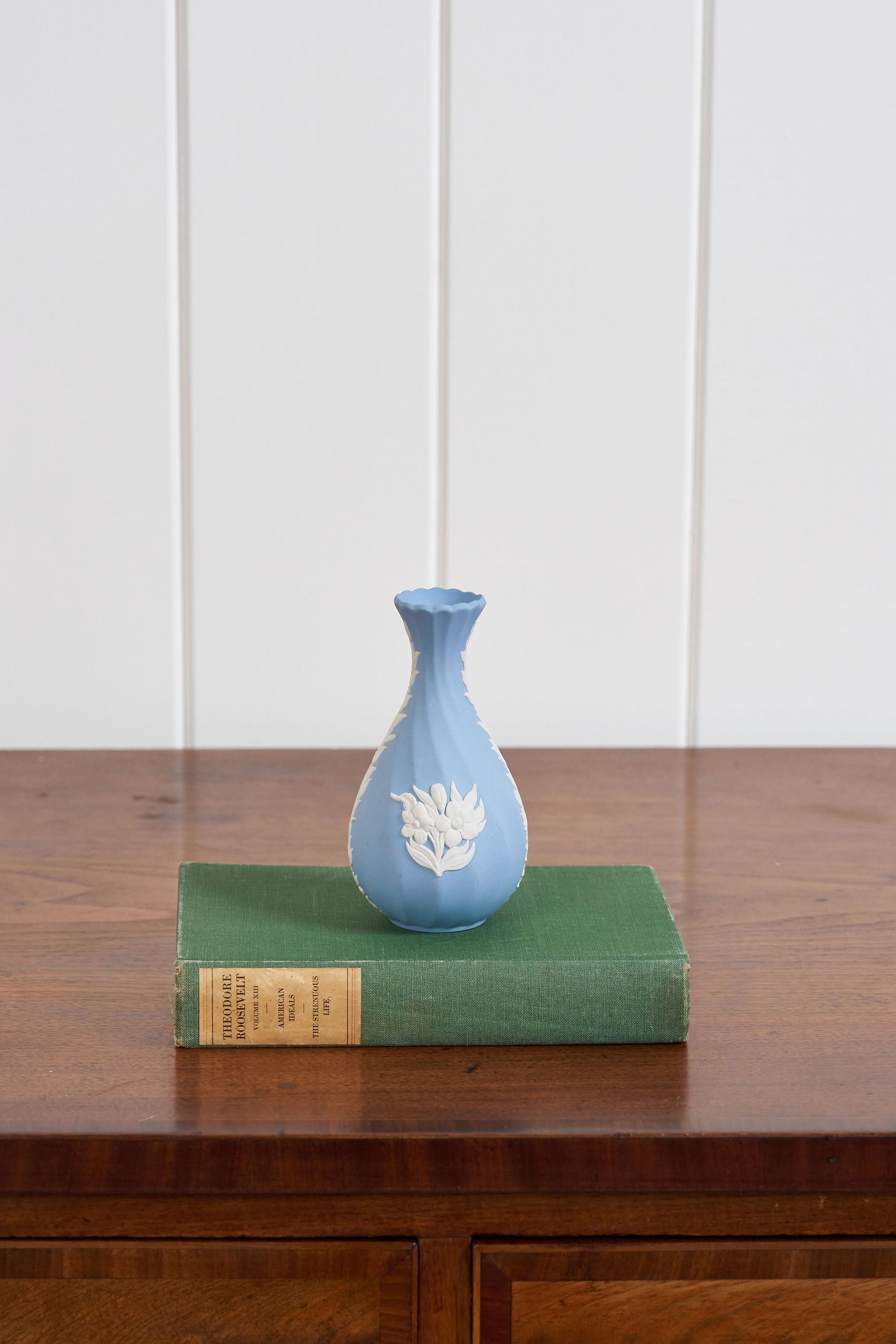 Wedgwood Blue Jasperware Bud Vase with Flower Motif