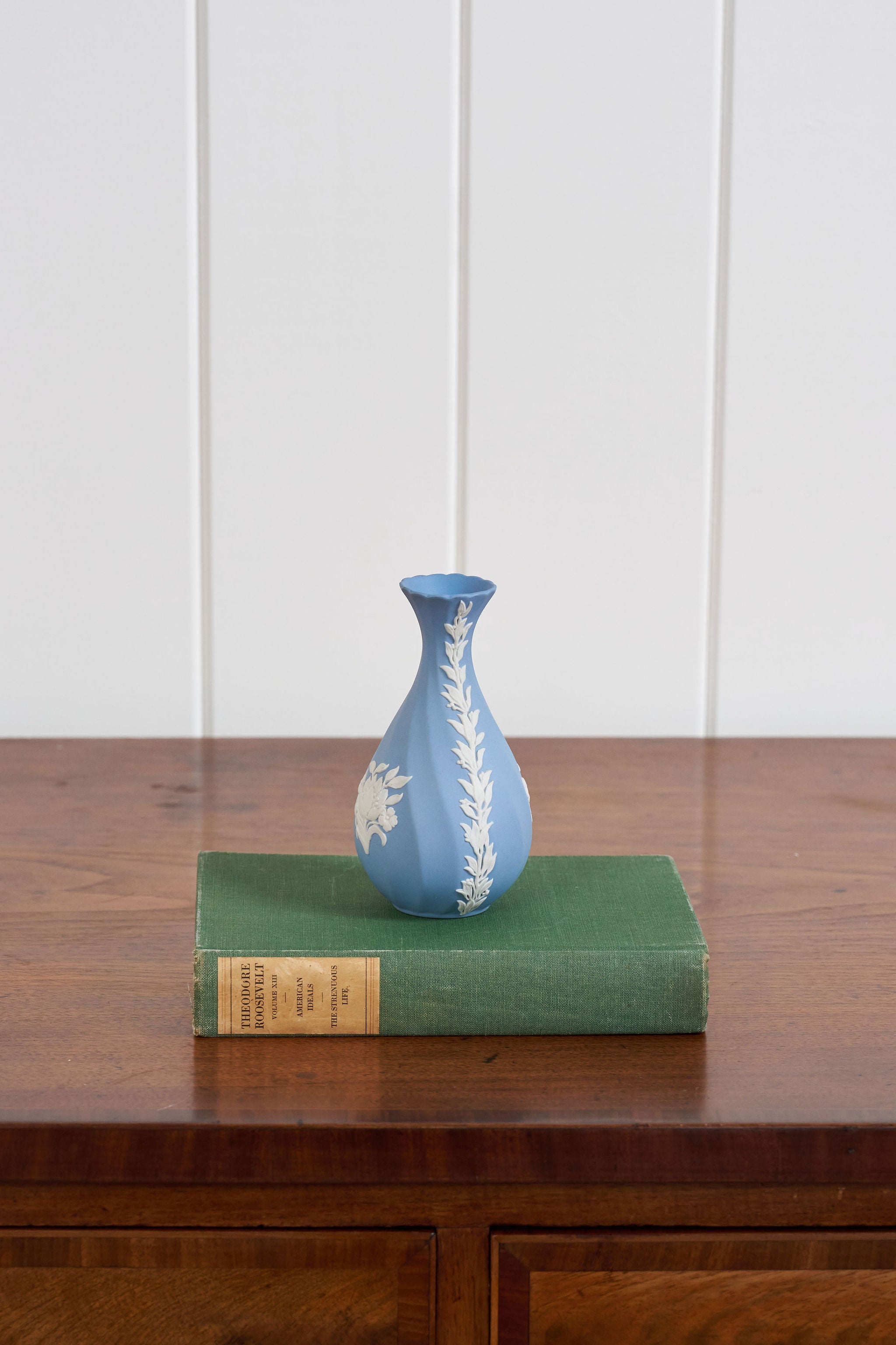 Wedgwood Blue Jasperware Bud Vase with Flower Motif