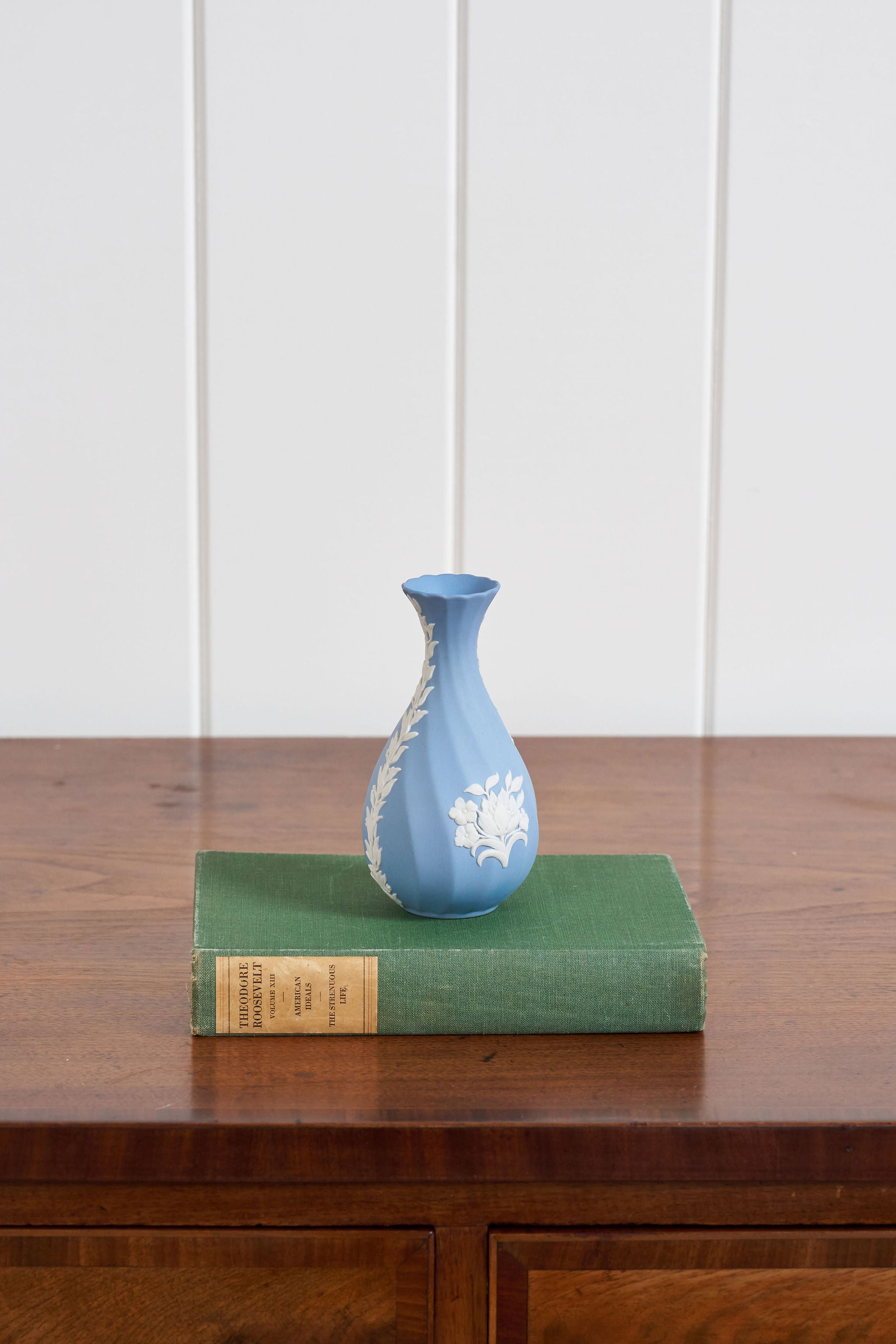 Wedgwood Blue Jasperware Bud Vase with Flower Motif