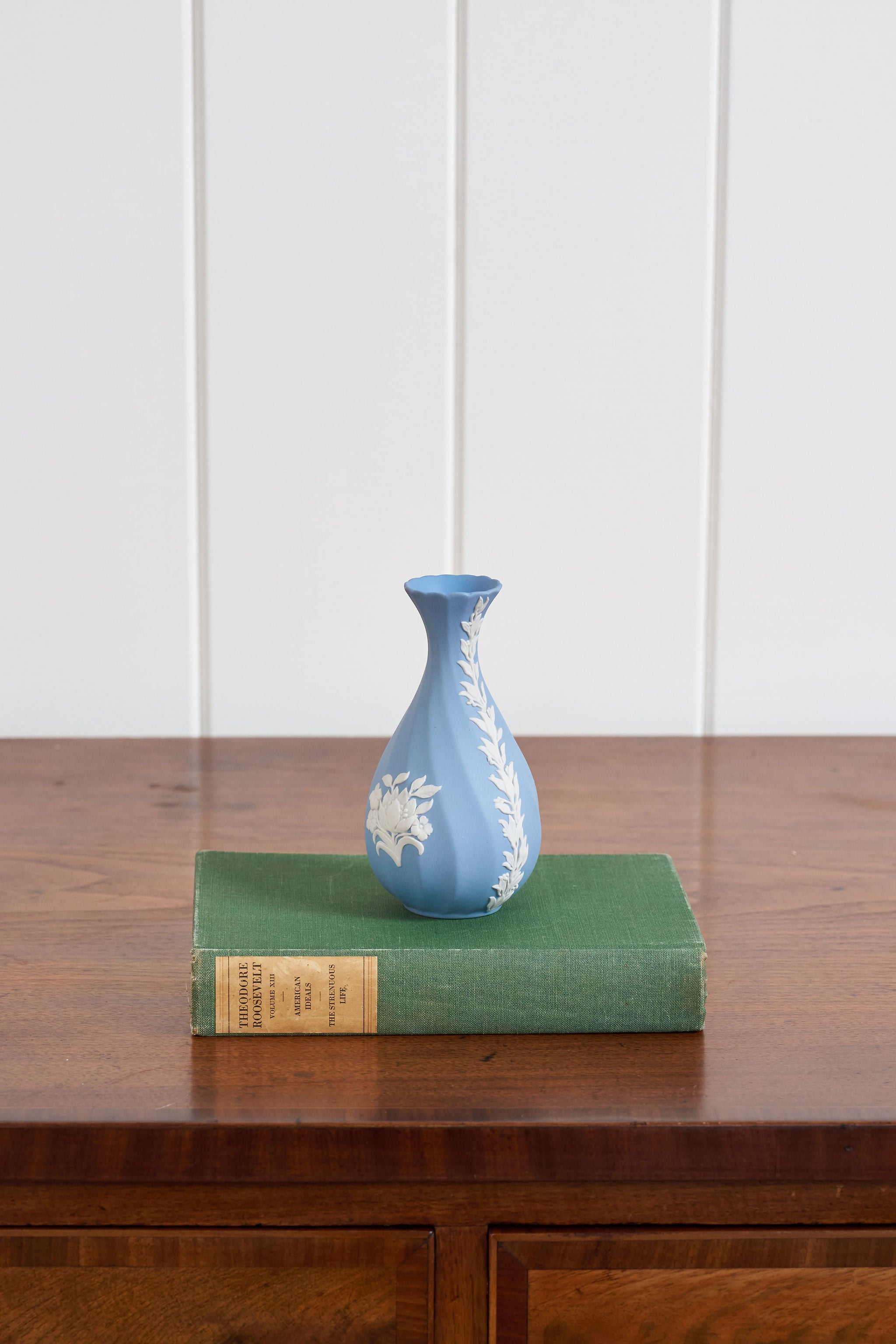 Wedgwood Blue Jasperware Bud Vase with Flower Motif