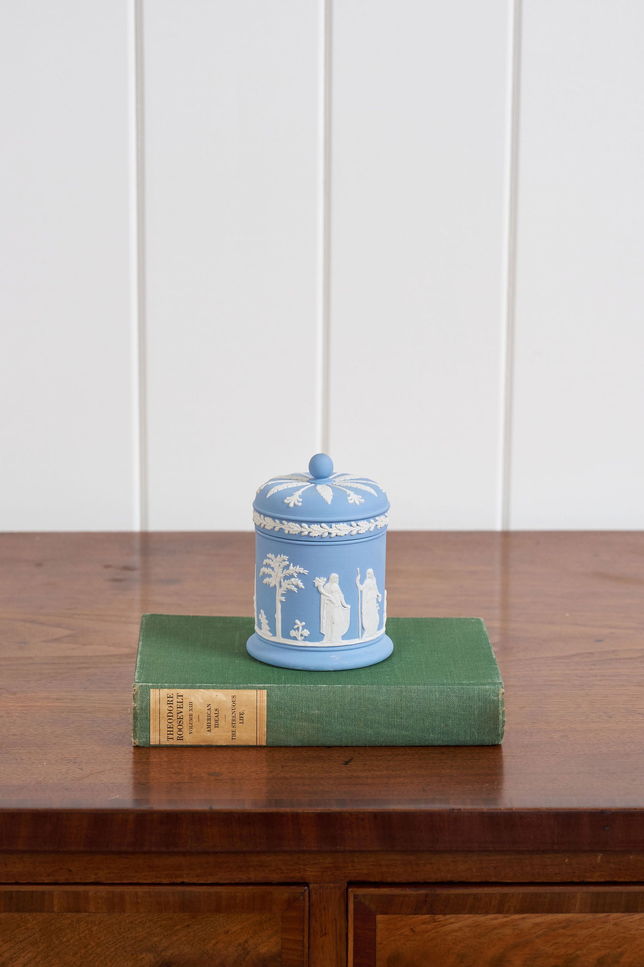 Vintage Wedgwood Blue Jasperware Lidded Container with Base Plate
